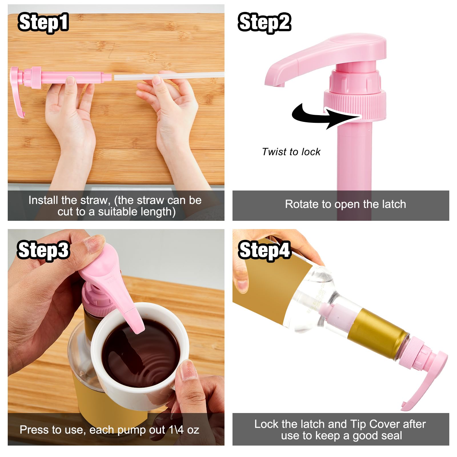Patelai 10 Pcs Coffee Syrup Pump, Pink Plastic Pumps For Syrup Bottles 750Ml - 1L, Reusable Syrup Pump Dispenser