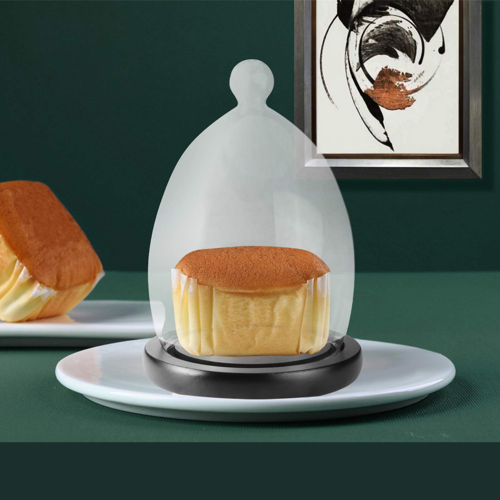Display Dome Cloche 1 Set of Glass Dome Dessert Cover Display Cover Glass Display Cloche Dome with Black Base Preserved Flower C