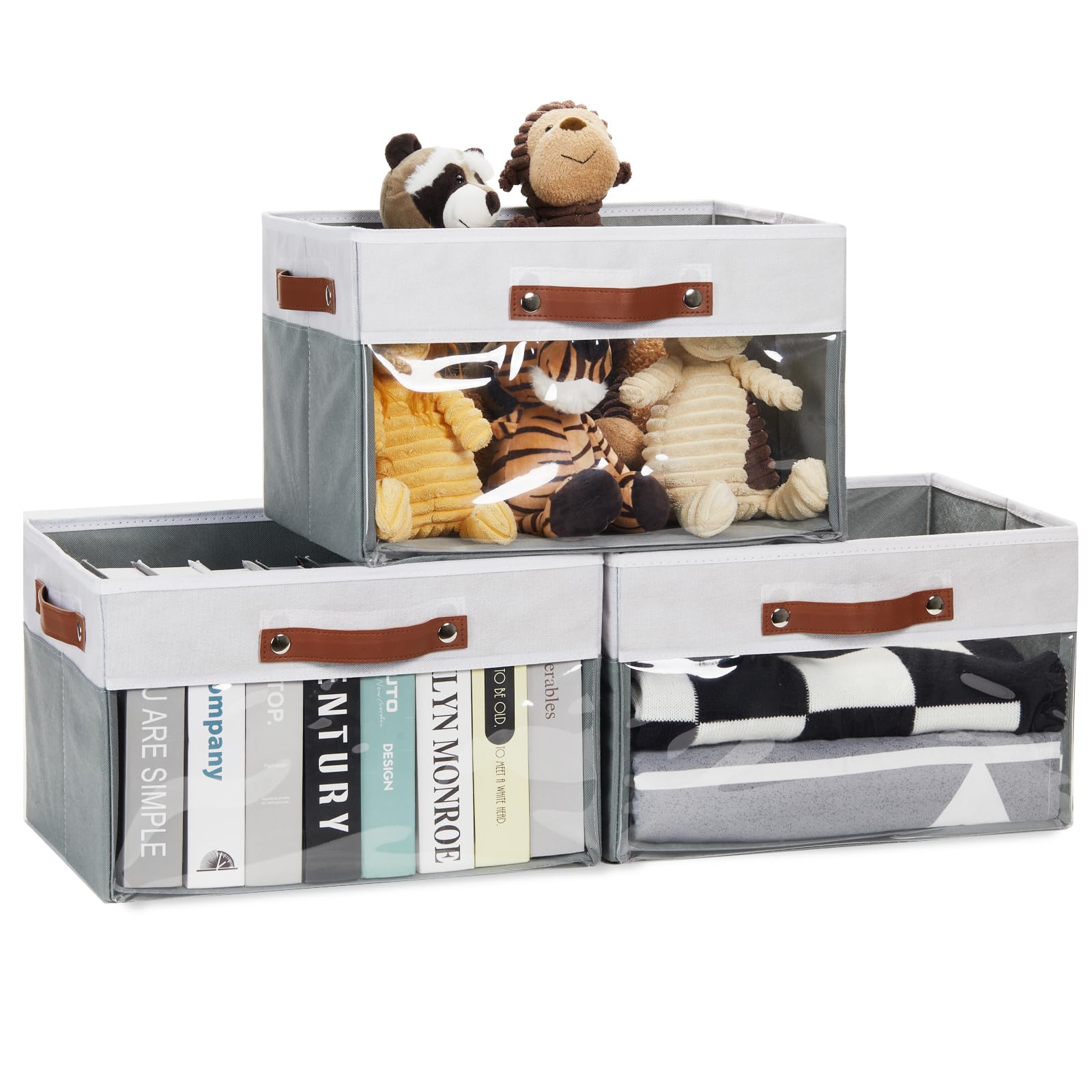 Hnzige Fabric Storage Bins For Shelves Foldable Closet Storage Bin With Clear Window, Collapsible Large Linen Organizers Bin Dec