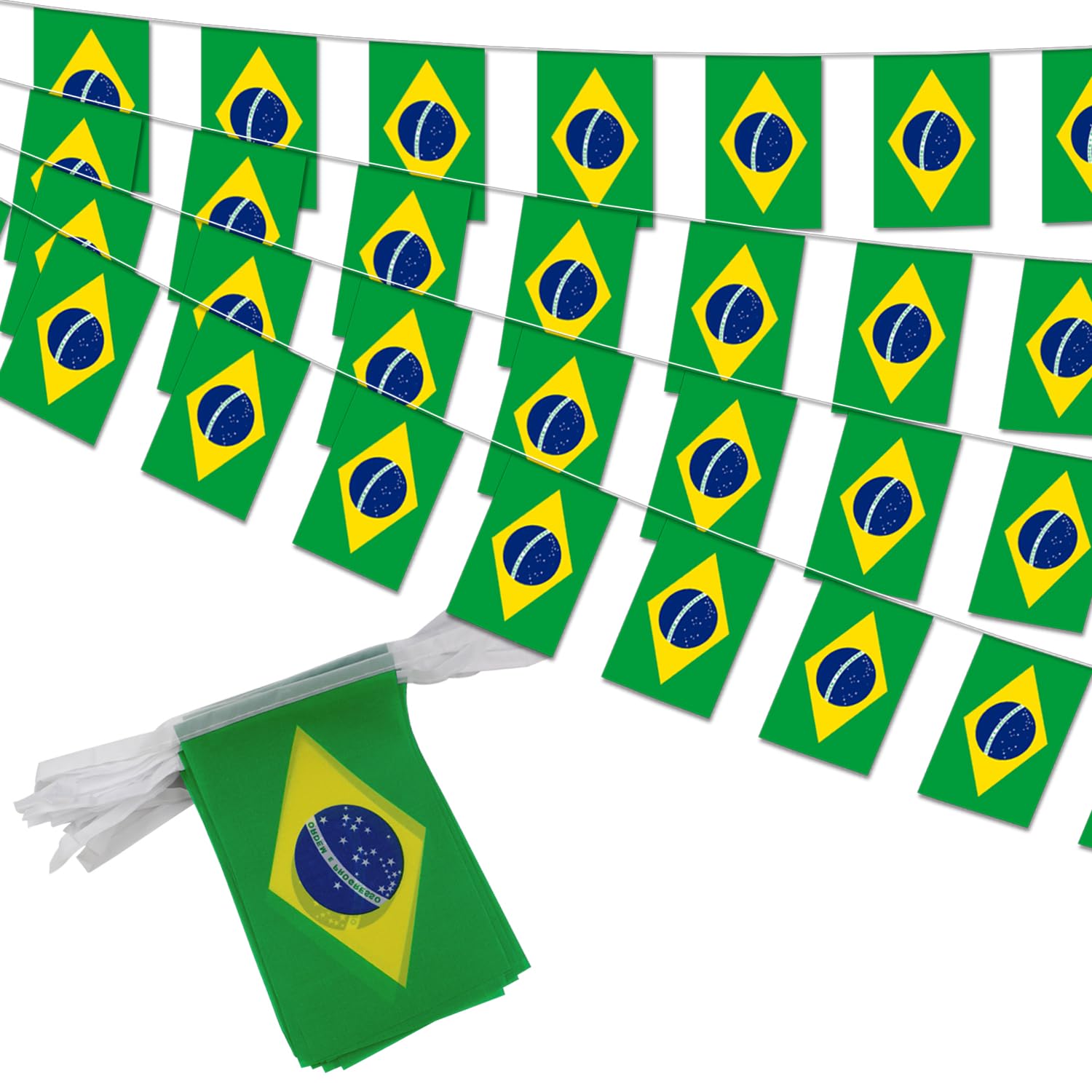 Brazil String Flag Pennant Banner - 38 Flags, 42 Feet Small Mini Brazilian Flags Bunting Banner For Country Decoration, School,