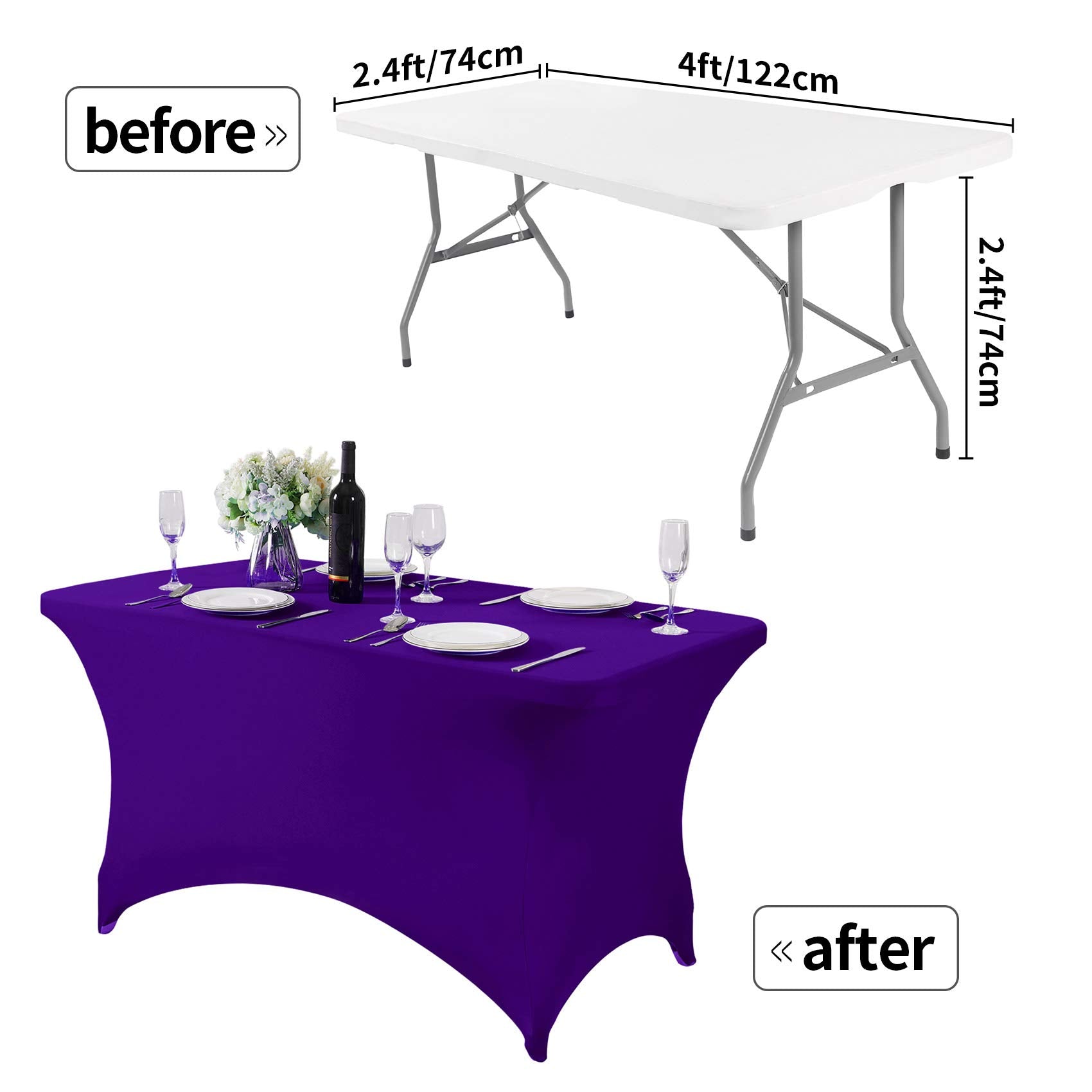 Hezuzo Spandex Table Cover For 4Ft Table Universal Fitted Stretch Tablecloth For Party, Banquet, Wedding And Events-Purple