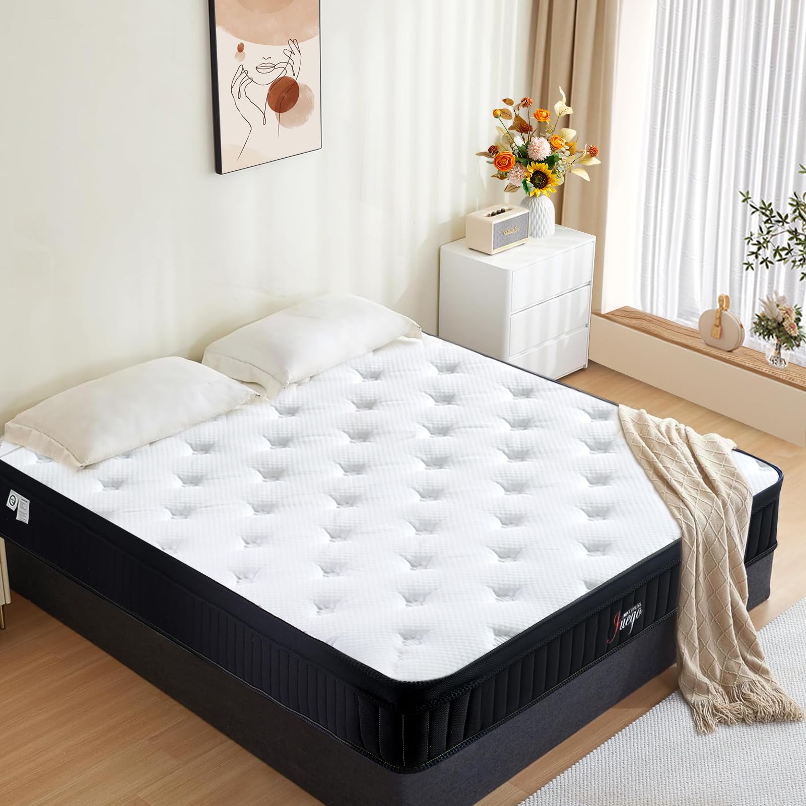 Queen Mattress 80''*60''*12'' 12 Inch Queen Size Mattress Reinforced Independent Pocket Spring Thickened Memory Foam Hybrid Thre
