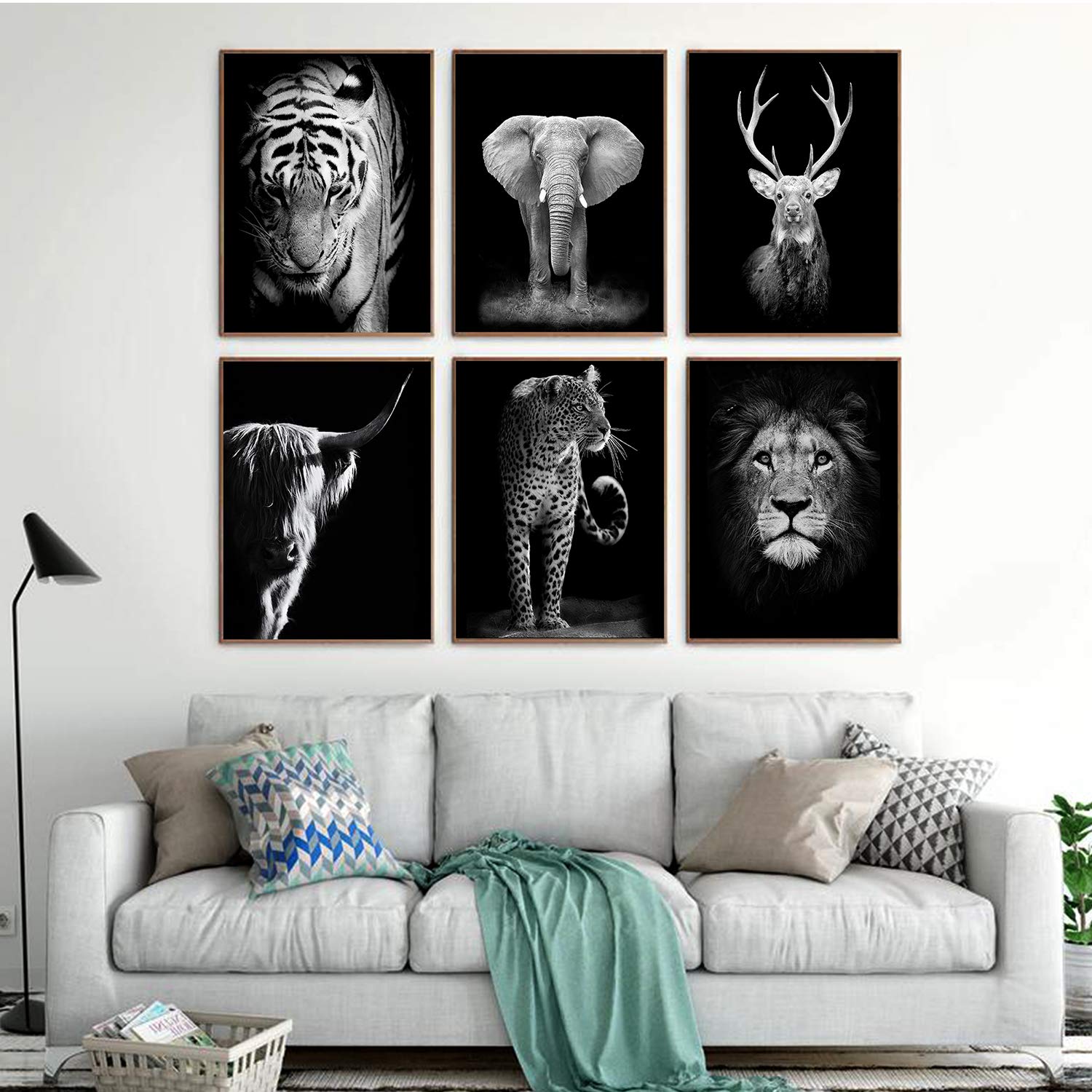 Black And White Animals Wall Art Prints Set Of 6 Animal Pictures Cow Print Decor Elephant Wall Decor Canvas Animal Wall Art Post