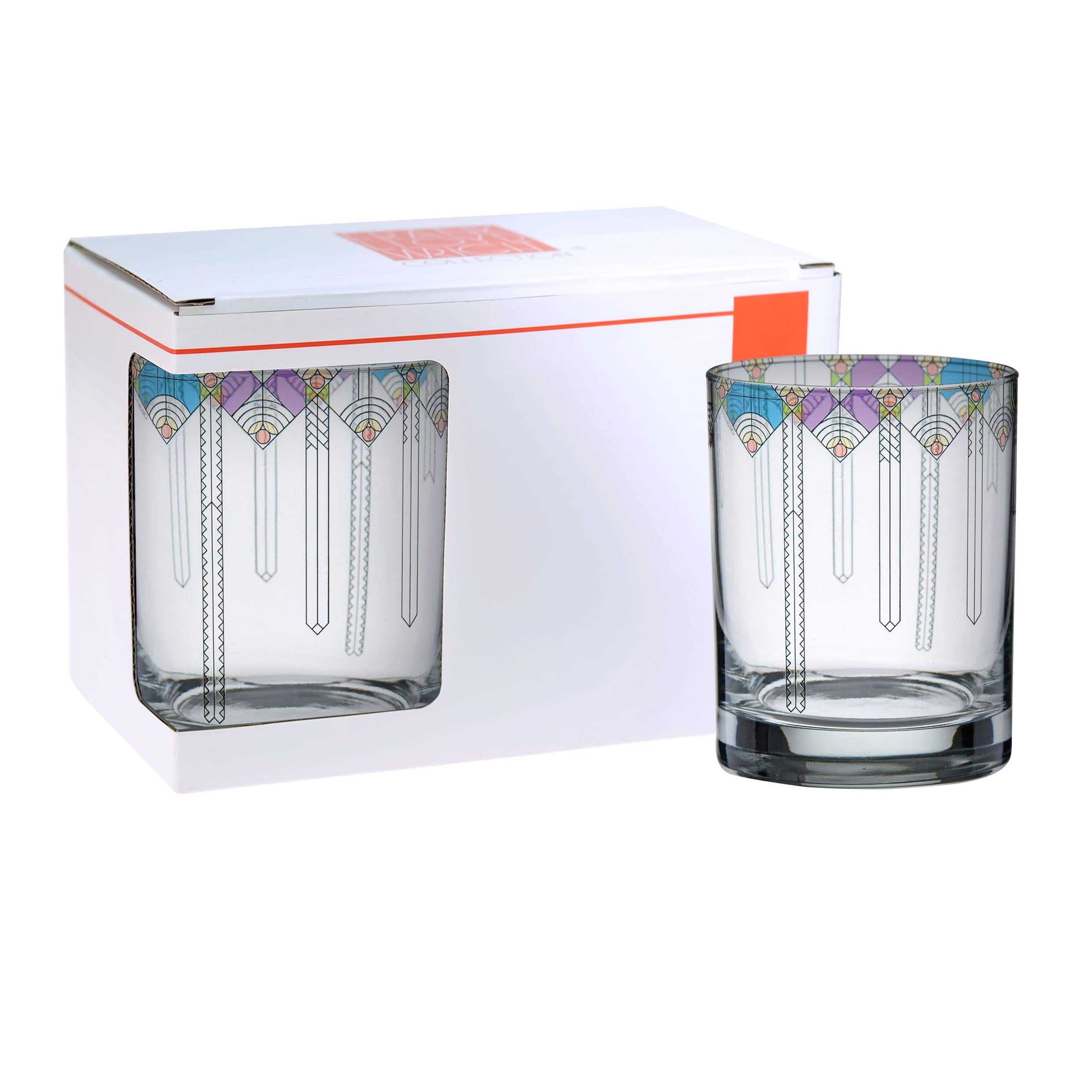 Frank Lloyd Wright Dof Double Old Fashioned Glass 14-Ounce (Gift Boxed Set Of 2, April Showers)