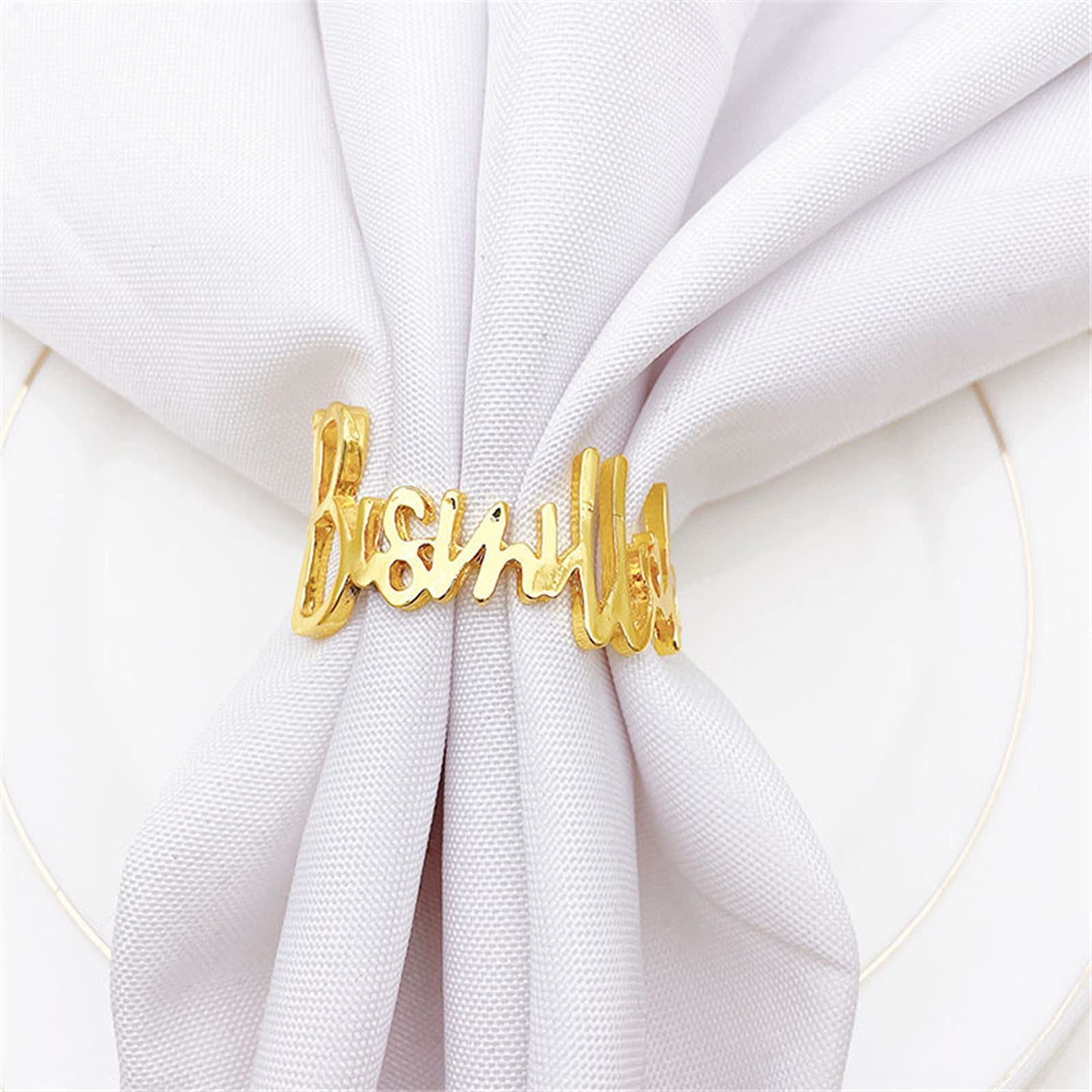 Napkin Rings- 6 Pcs Bismillah Letter Metal Napkin Ring Set Alphabet Napkin Buckles Holder Table Decor For Wedding, Party, Ramada