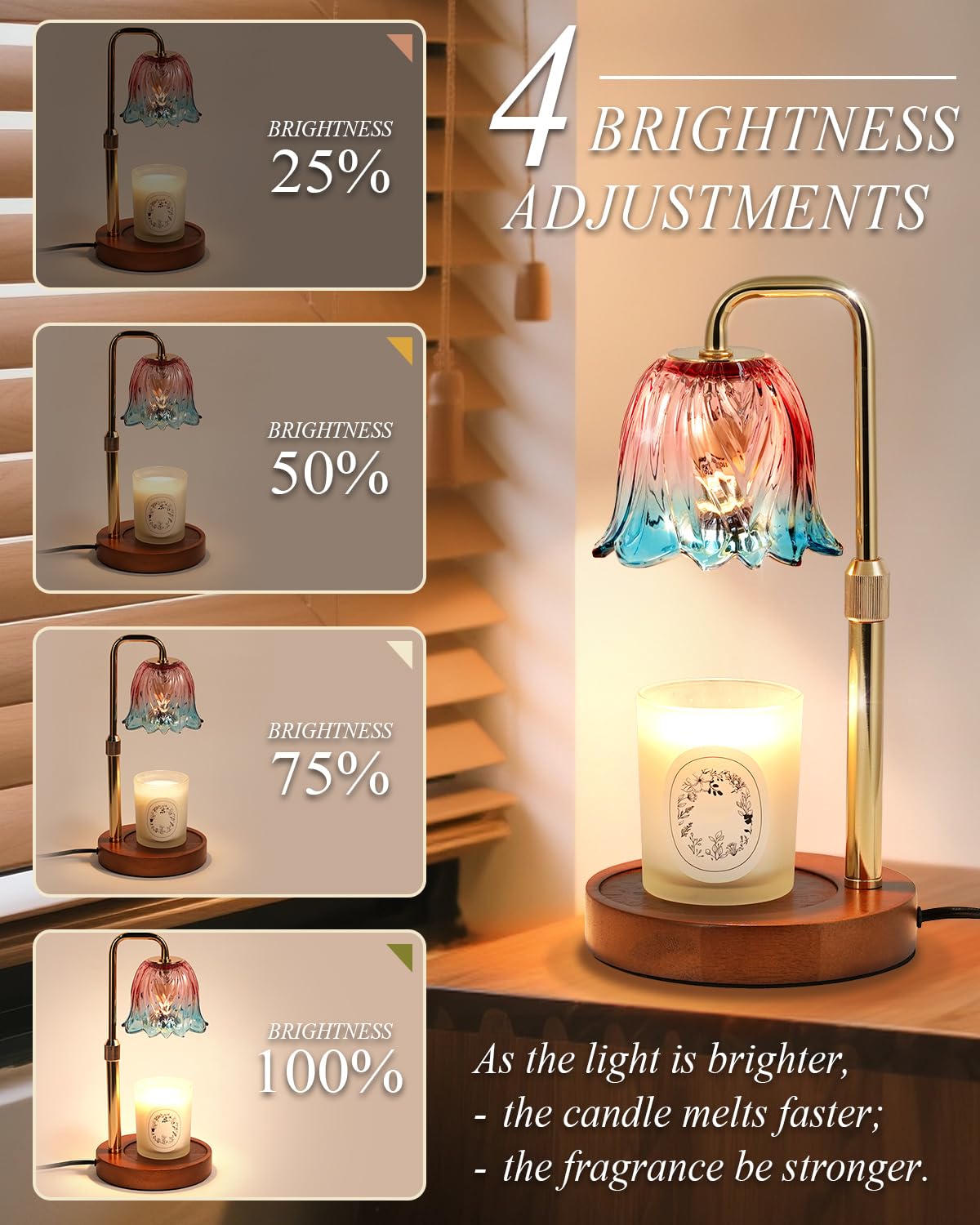 Flower Candle Warmer Lamp with Timer Dimmable, Candles Warming Lamp Height Adjustable, Christmas Gifts for Women, Candle Warmer