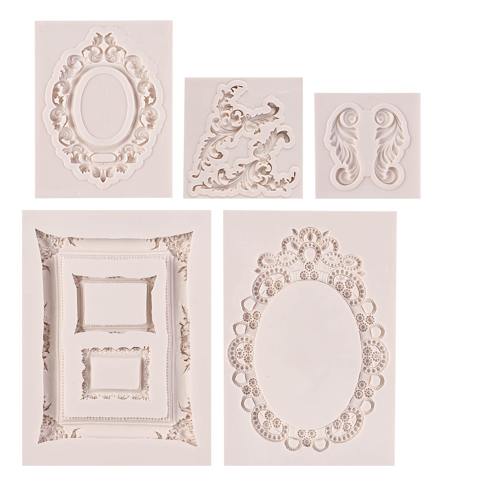 Frame Fondant Mold, 5 Pcs Silicone Frame Clay Lace Molds For Birthday Wedding Cake Decorating, Sugar, Chocolate, Candy, Lace Pho
