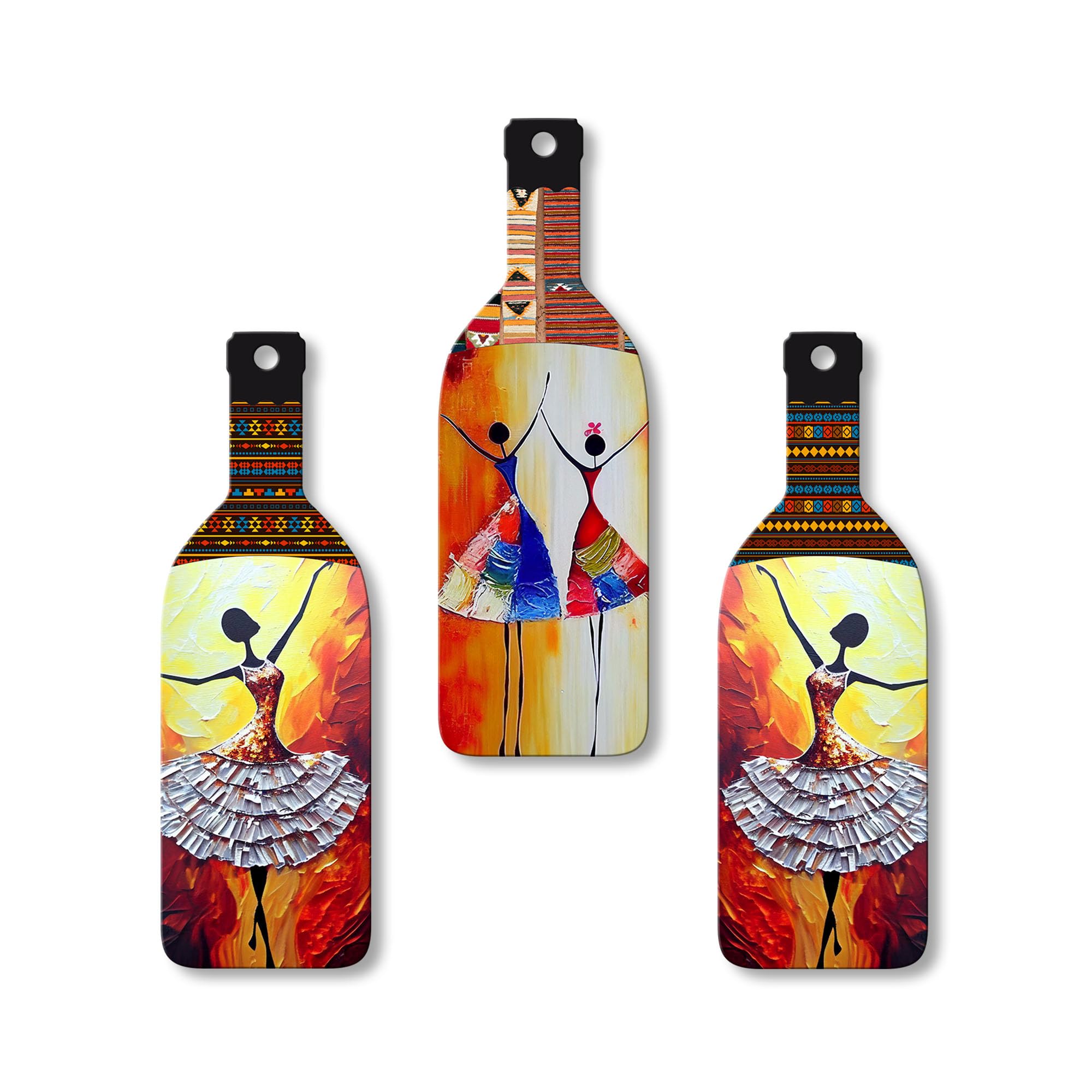 Artvibes Abstract Art Dancing Girl Decor Bottle Shaped Wooden Wall Hanging | Modern Wall Art Paintings | Wall Illustrations | Wa
