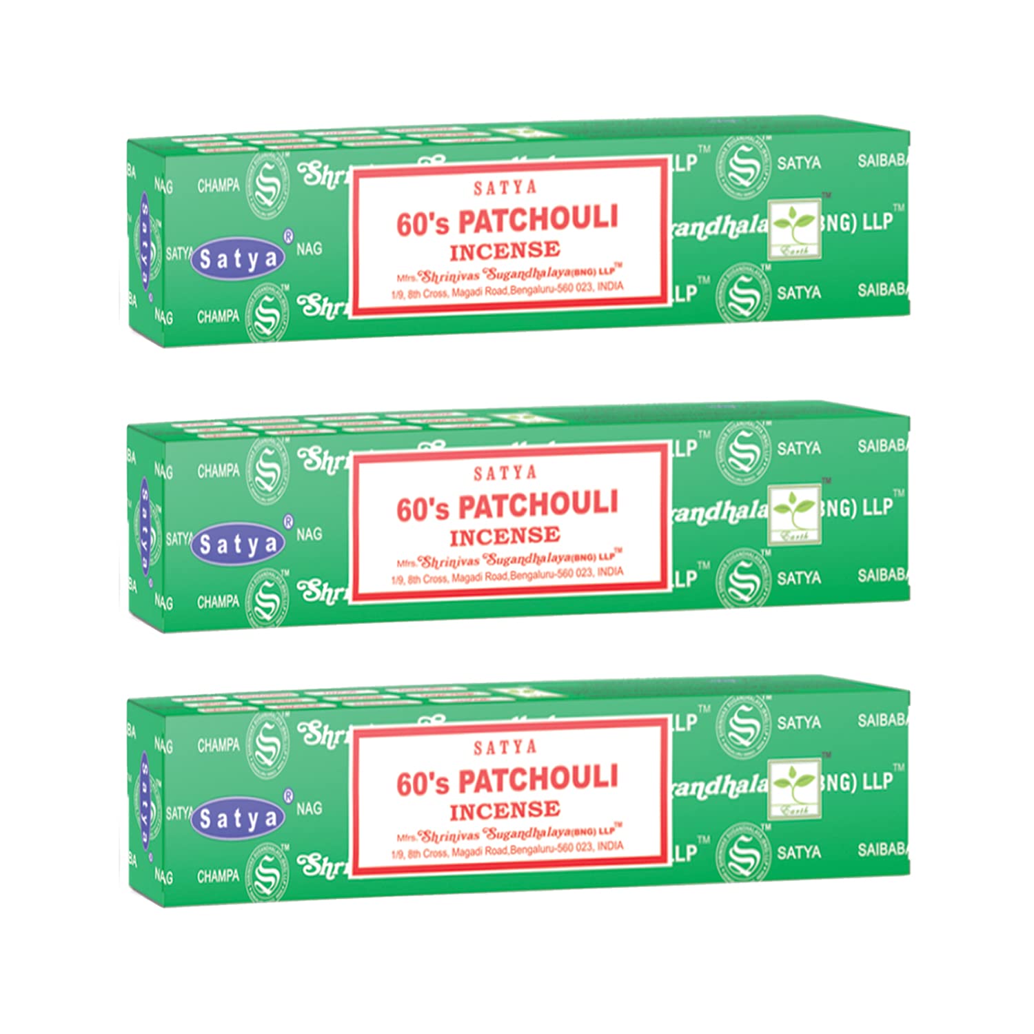 3 Packs Original Satya Sai Baba Nag Champa Incense Sticks Joss Insence - Insense 15g Box NagChampa Agarbatti (60s Patchouli)