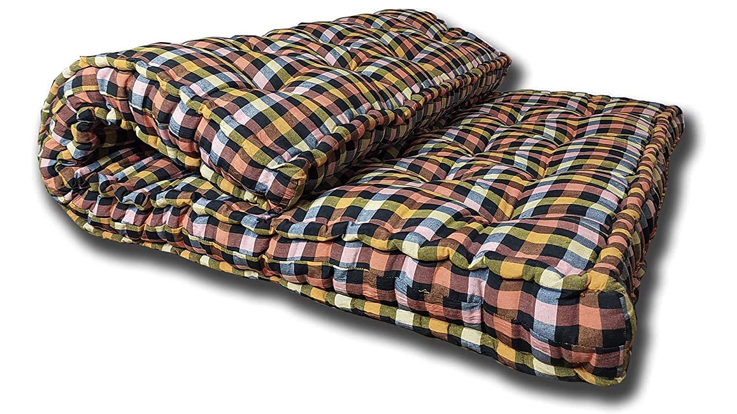ATOOTFUSION Soft Thick Cotton Quilt | Queen Size Multicolour Box Quilt Mattress | Cotton Gadda Rectangle Type (72X60X6 Inches) 