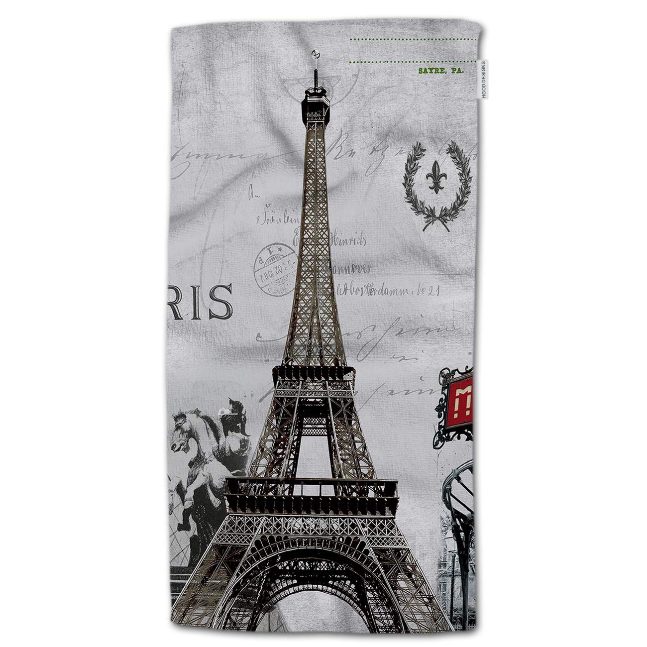 Hgod Designs Paris Hand Towels,France Eiffel Tower French Post Metro City Marks Horse Flower Wreath Stamp 100% Cotton Soft Bath