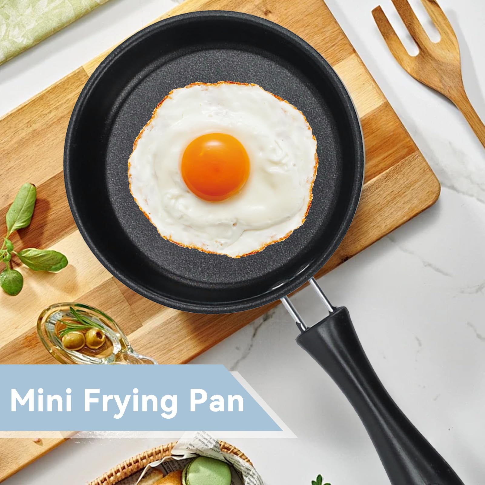 Cyrank Nonstick Mini Egg Pan - 4.7" Stainless Steel Skillet, Blue, Ideal for Single Egg Frying and Omelets