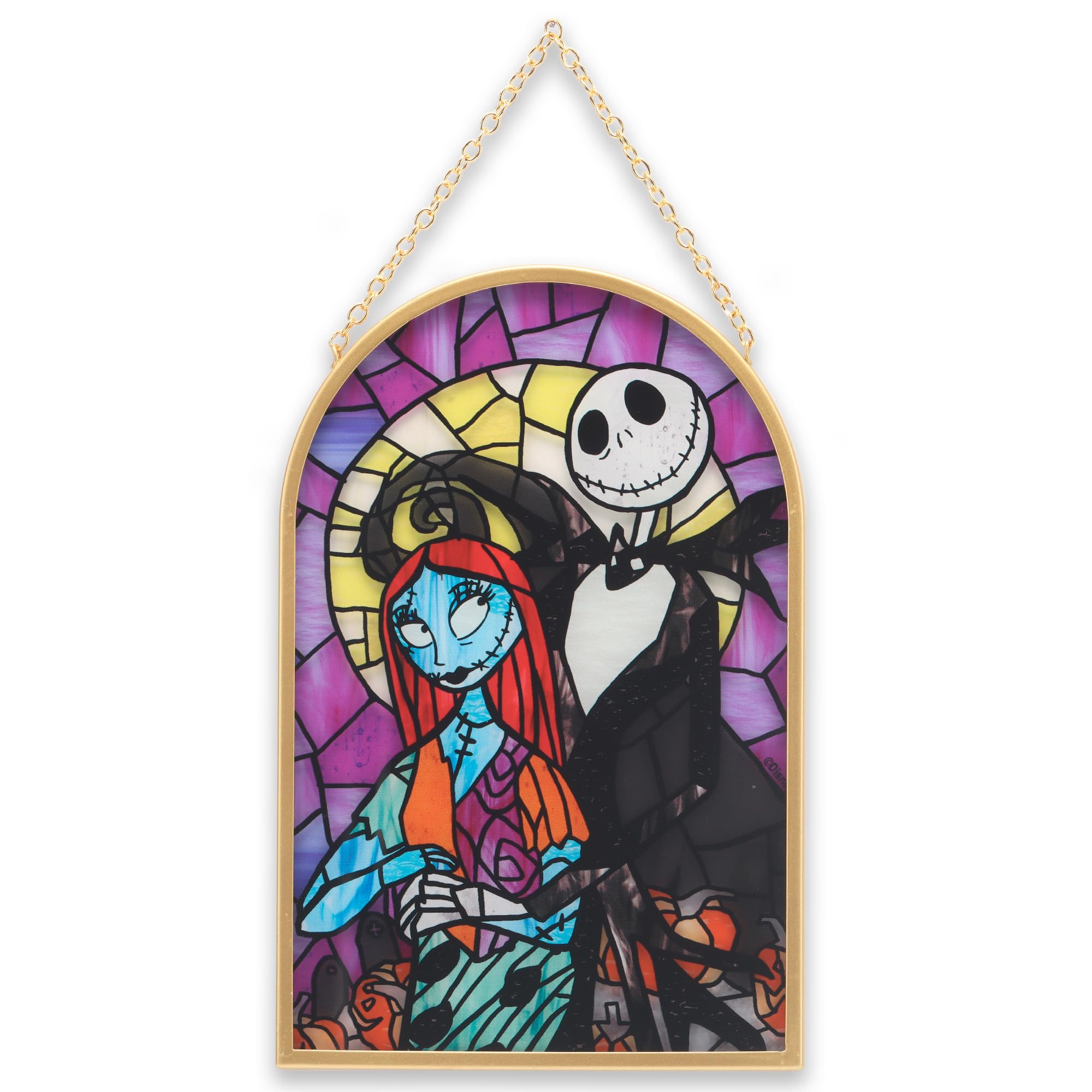 Open Road Brands Disney Nightmare Before Christmas Jack and Sally Hanging Glass Wall Decor - Beautiful Jack Skellington Wall Art
