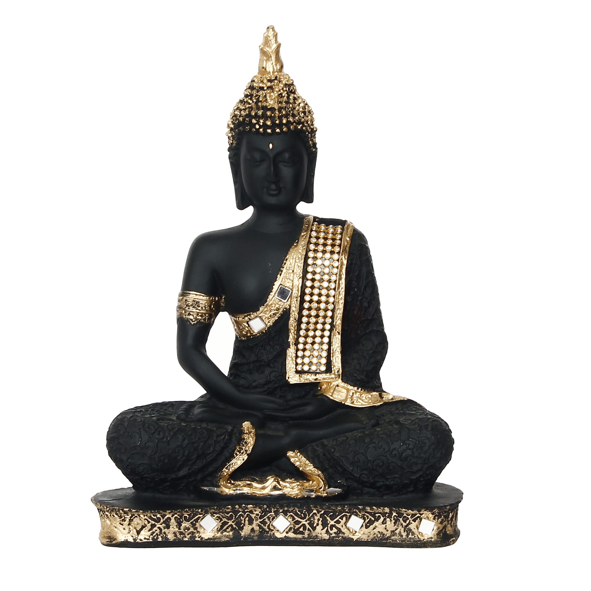 Ecraftindia Golden Black Resin Handcrafted Meditating Lord Buddha Idol For Home Decor - Gautam Buddha Statue For Living Room Off