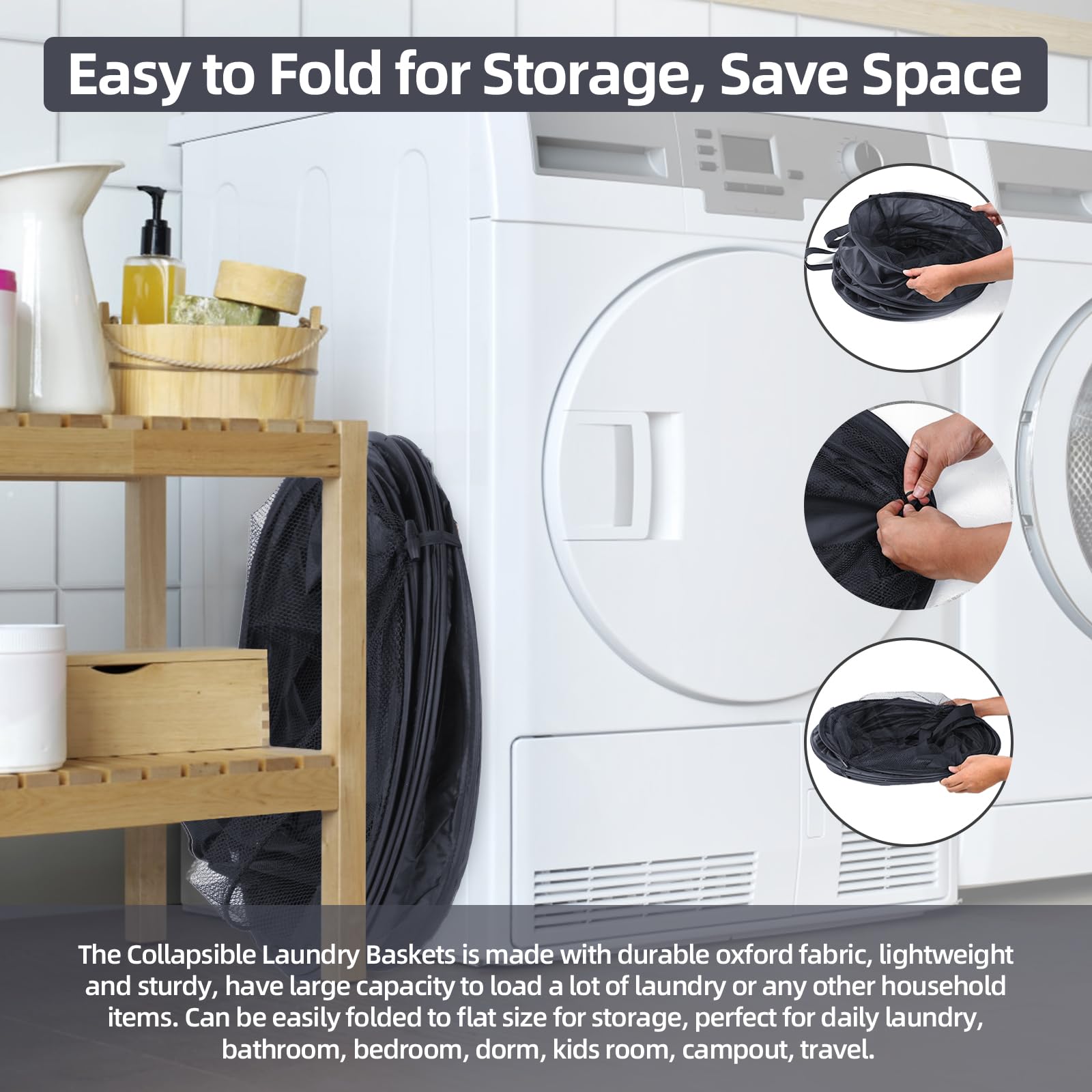 Battoo Collapsible Laundry Baskets- Foldable Hamper For Laundry Extra Large Pop Up Laundry Hamper 107L With Long Straps Drawstri