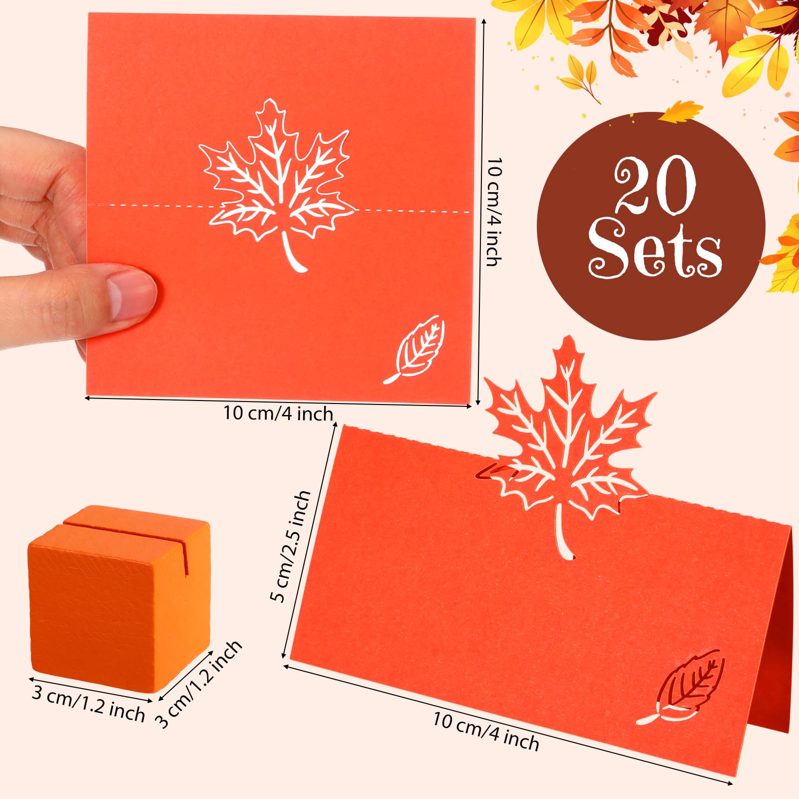 Humyoun 20 Set Thanksgiving Place Card Holder with Maple Leaves Table Name Card Wood Thanksgiving Table Number Stands Decoration