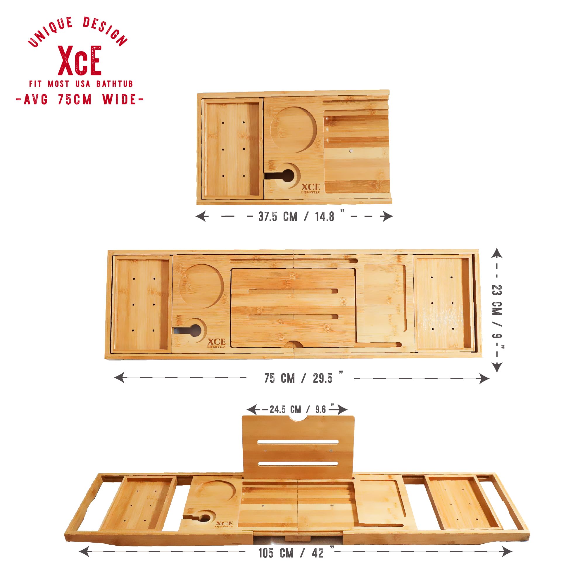 Xce Foldable Bathtub Tray Expandable To 105Cm For Luxury Bath, Bath Tray For Bathtub (Bamboo)