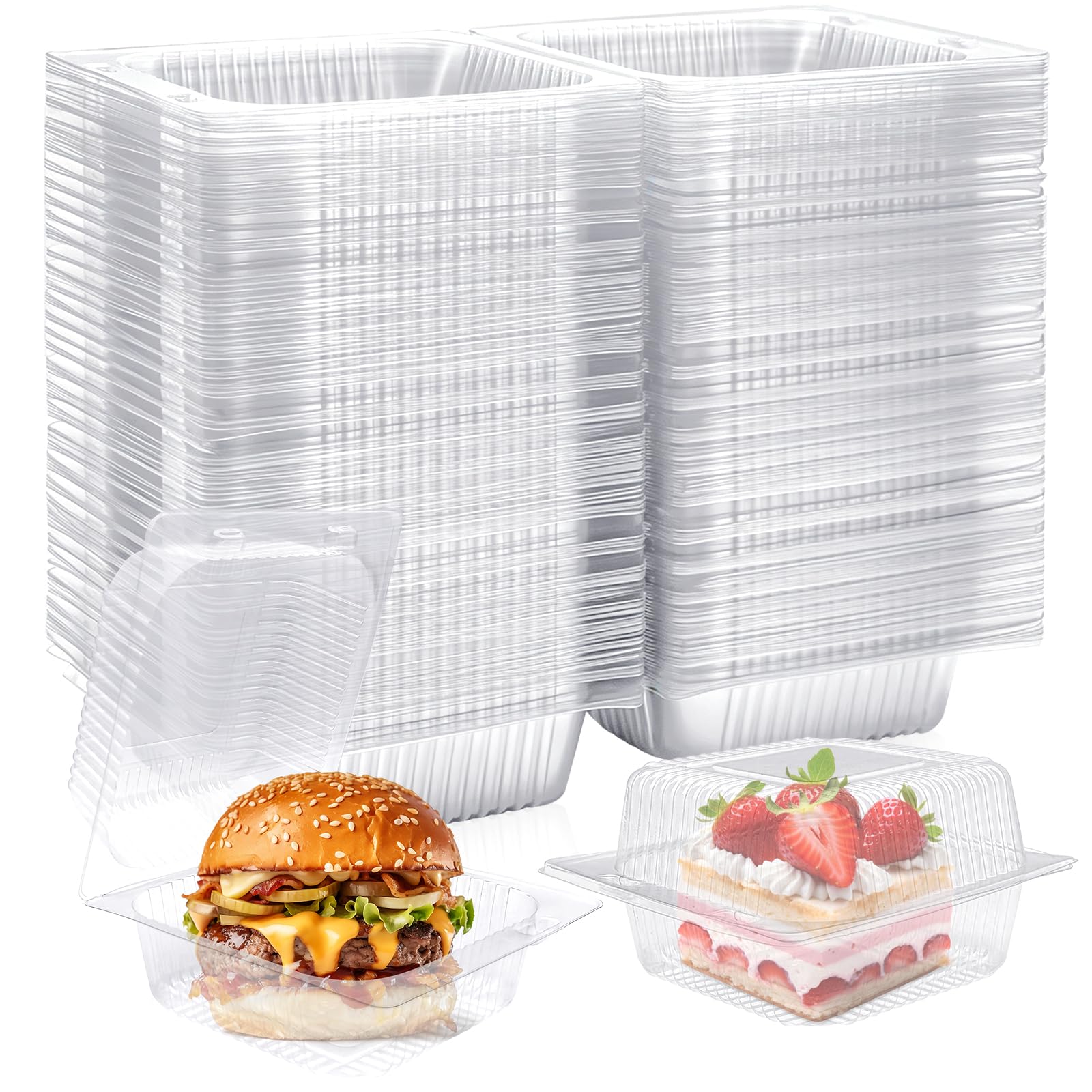 200 Pack Clear Plastic Take out Containers,Disposable Fancy Hinged Top Square Clamshell Food Boxes,Cake Slice Clamshell Containe