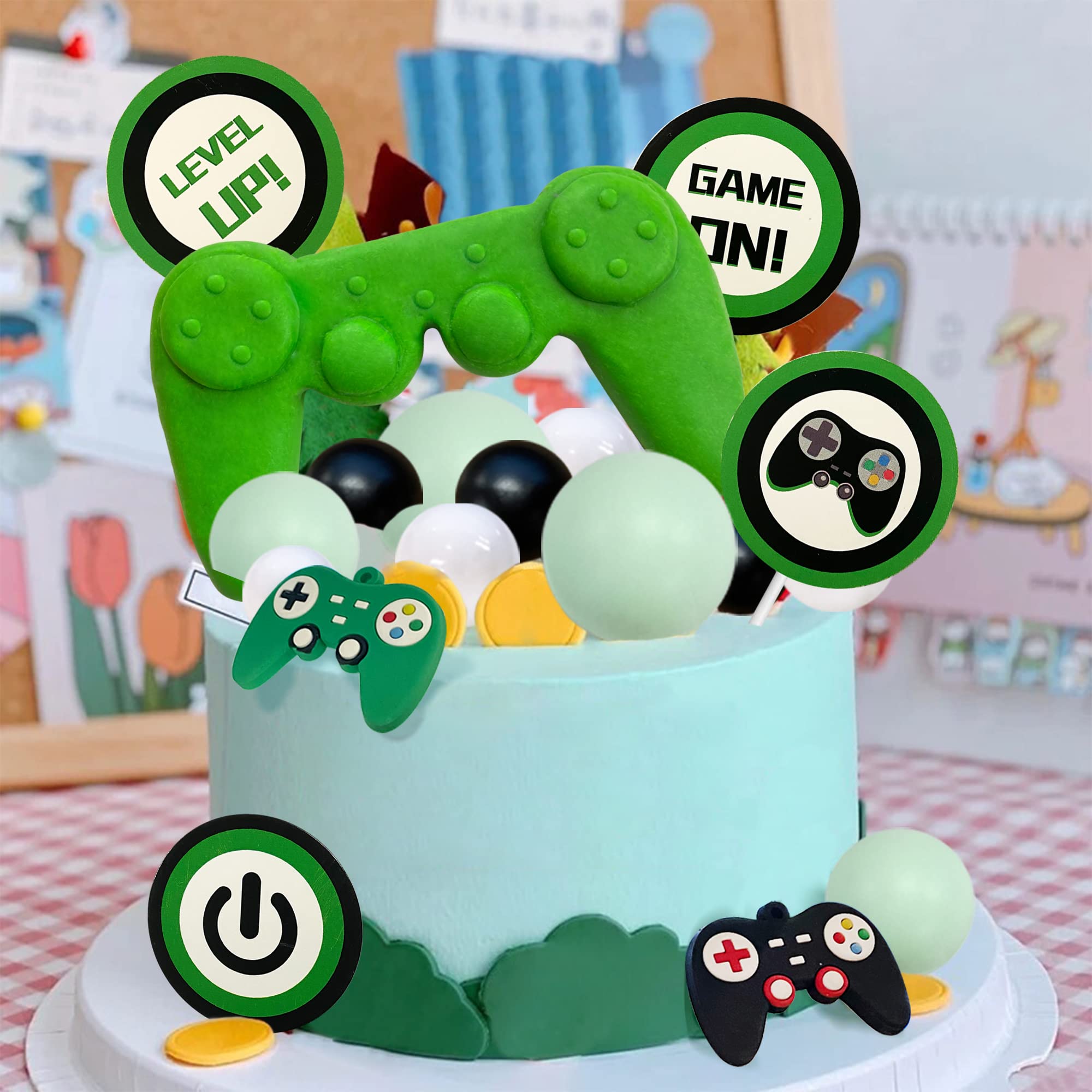 19Pcs Video Game Themes Cake Toppers Game Controllers Cake Decorations Gaming Party Decoration For Man Or Gaming Party Cake Deco