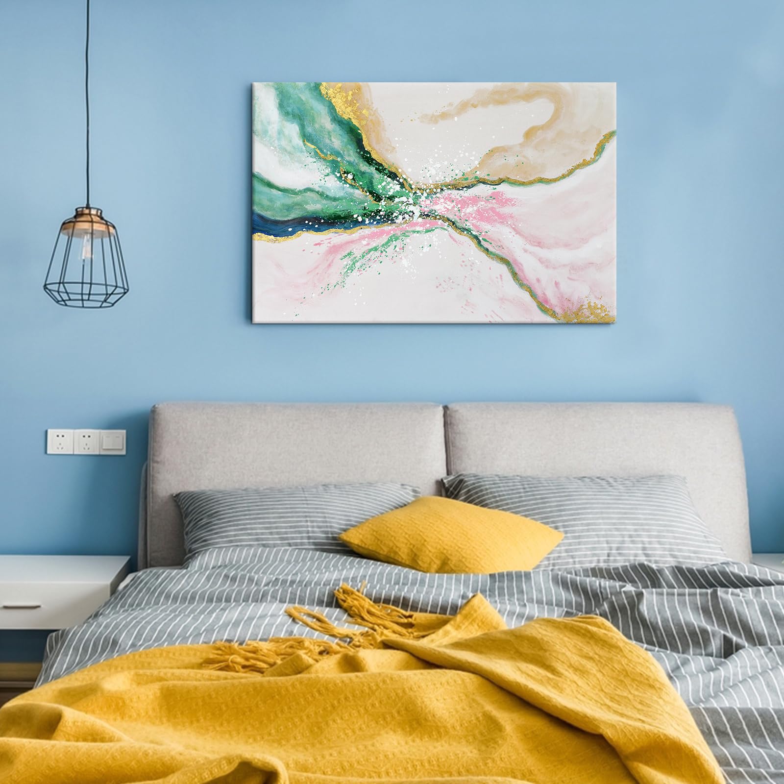 7Fisionart Green Abstract Wall Art For Living Room Modern Pink And Gold Emerald Green Marble Artwork Painting Canvas Bedroom Off