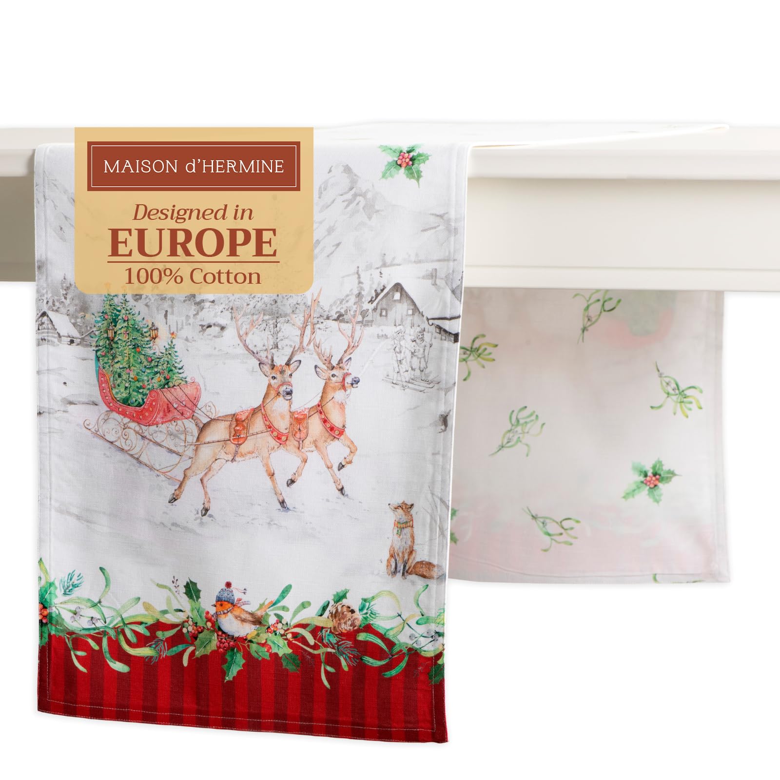 Maison d' Hermine Tablerunner 100% Cotton 14.50Inch x 72Inch Decorative Table Runner Table Runners for Gifts  Dining  Buffet  Christmas Tradition (Double Layer) - Thanksgiving/Christmas