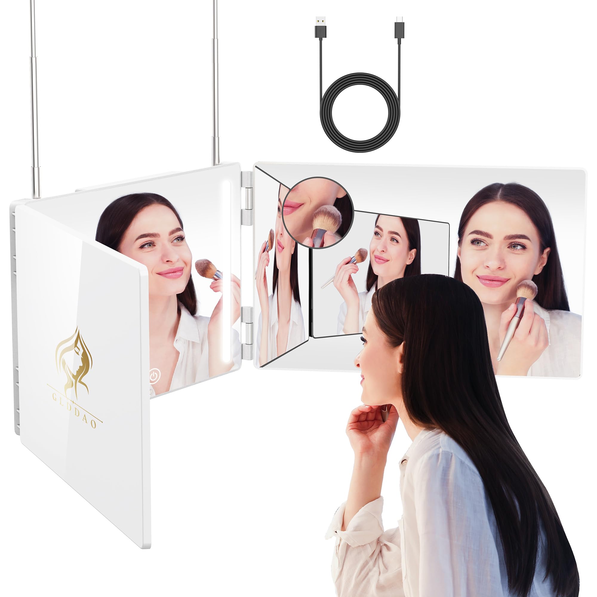 3 Way Mirror For Self Hair Cutting Led Mirror To See Back Of Head 360 Mirror For Women For Braiding 360 Mirror For Haircuts For