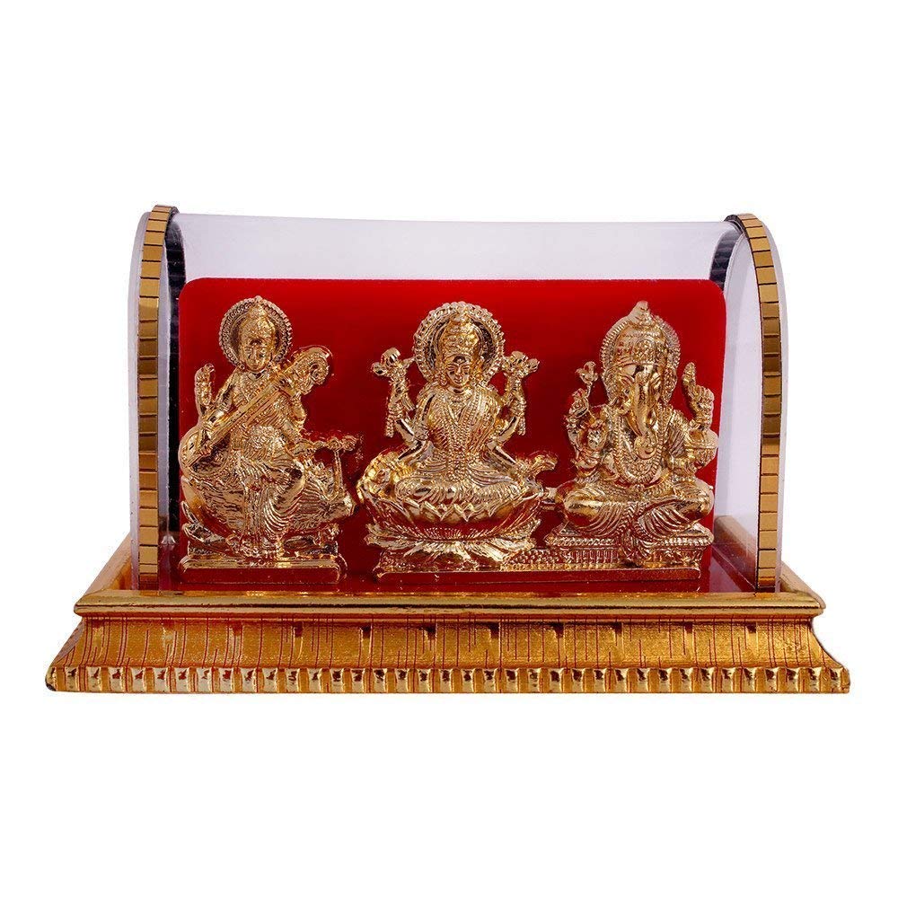 Swara Agate Acrylic Gold Plated Idols | Laxmi Ganesh Murti & Ma Saraswati | Home Decor, Pooja Room, Study Table, Living Room & O