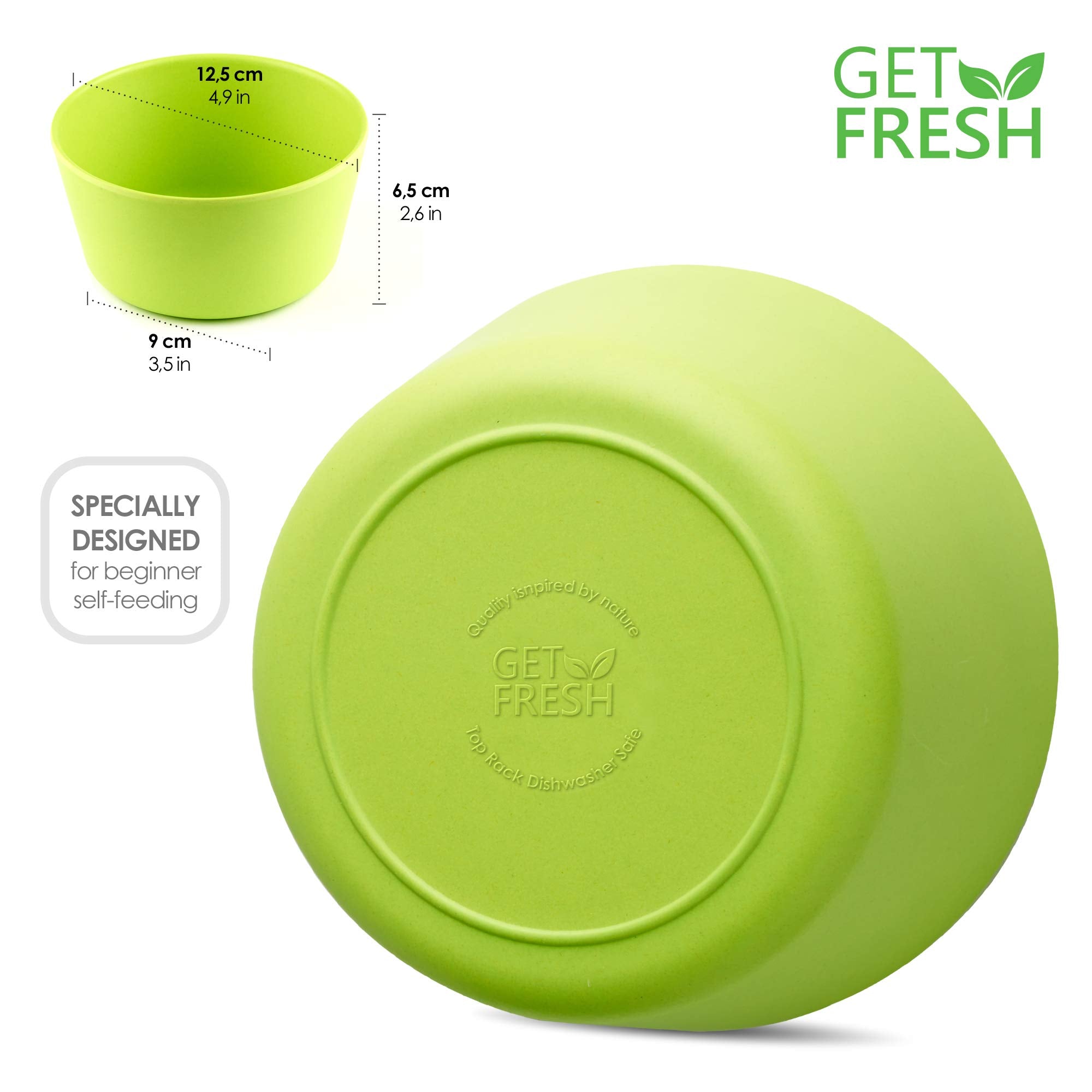 GET FRESH Bamboo Kids Snack Bowls Set of 4, BPA Free, Dishwasher Safe, Colorful (Yellow, Blue, Green, Pink)
