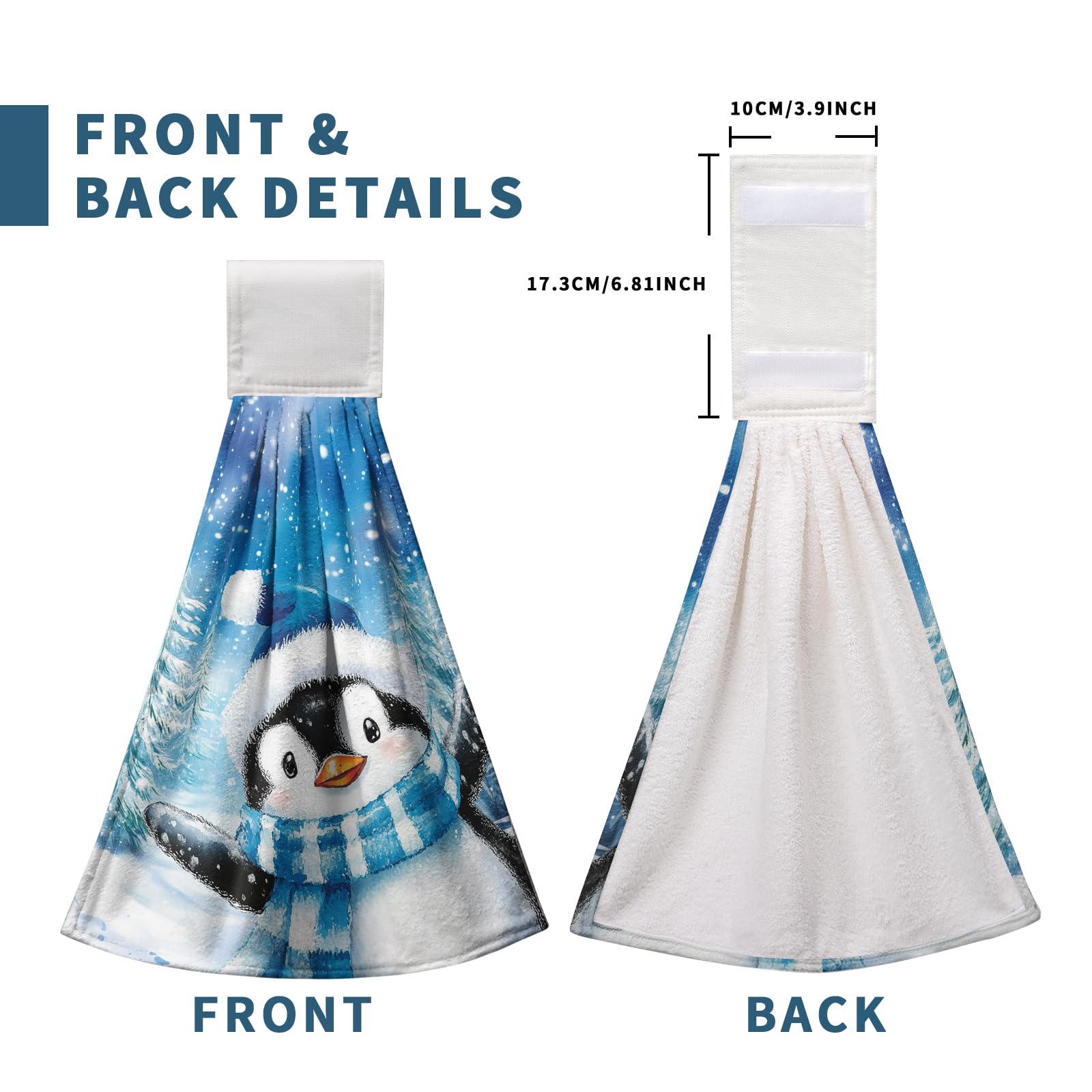 Winter Penguin Blue Kitchen Hanging Towels Set Of 2 Cute Snowman Snowflakes Christmas Hand Towels With Hanging Loop Tea Bar Dish
