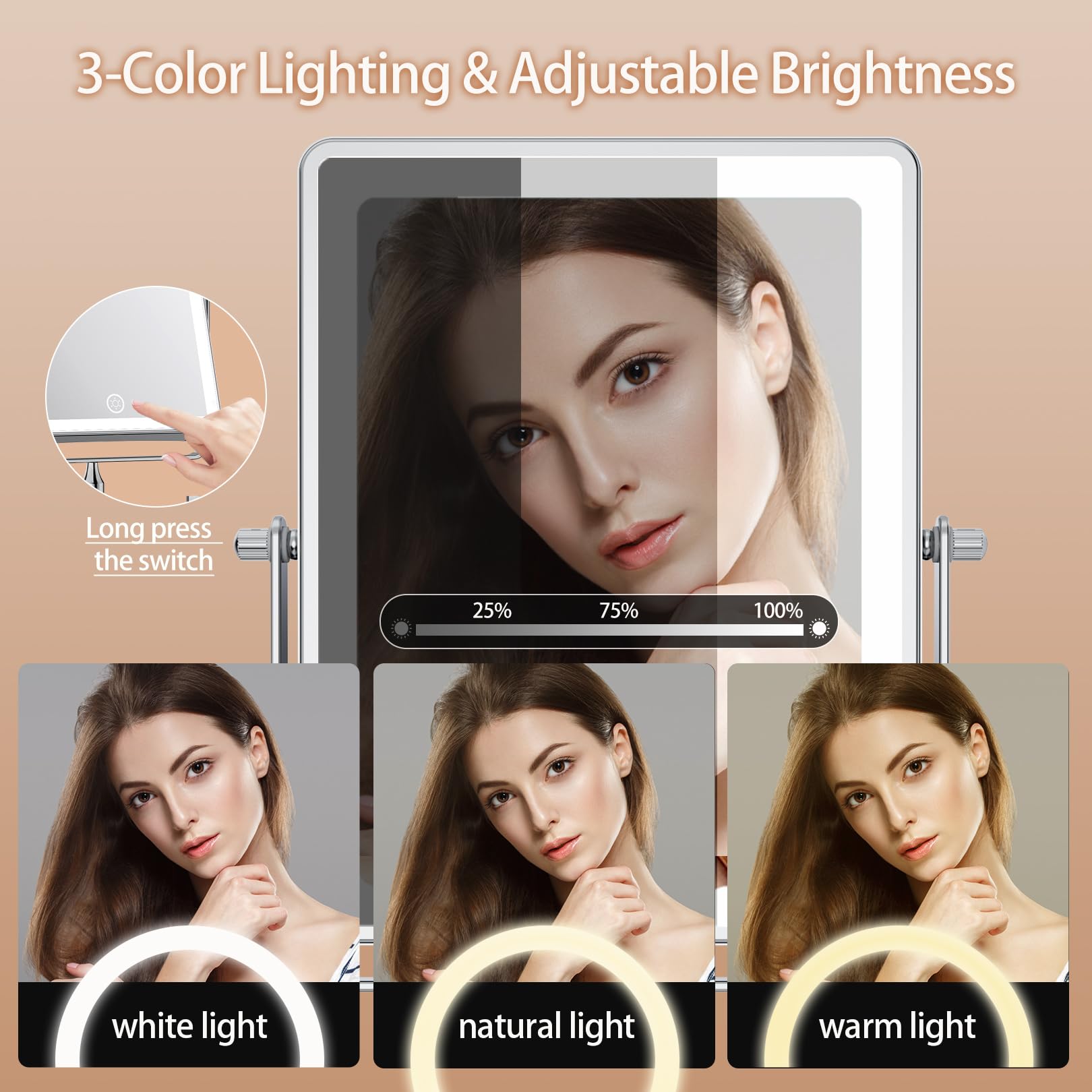 Fascinate Rechargeable Wall Mounted Makeup Mirror, 8.7 Double Sided Touch Switch 1X/30X Rectangle Wall Mounted Magnifying Mirror