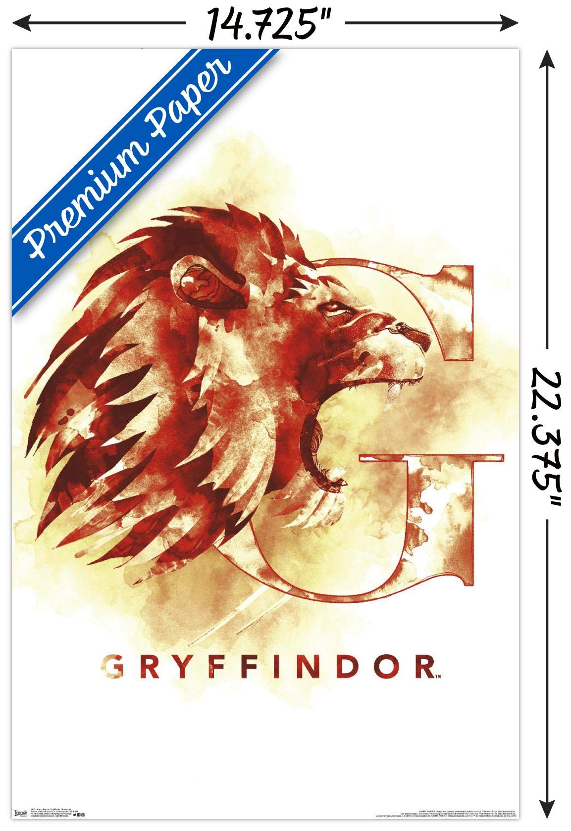 Trends International Wizarding World: Harry Potter-Gryffindor Illustrated House Logo Wall Poster, 14.725'' X 22.375'', Premium U