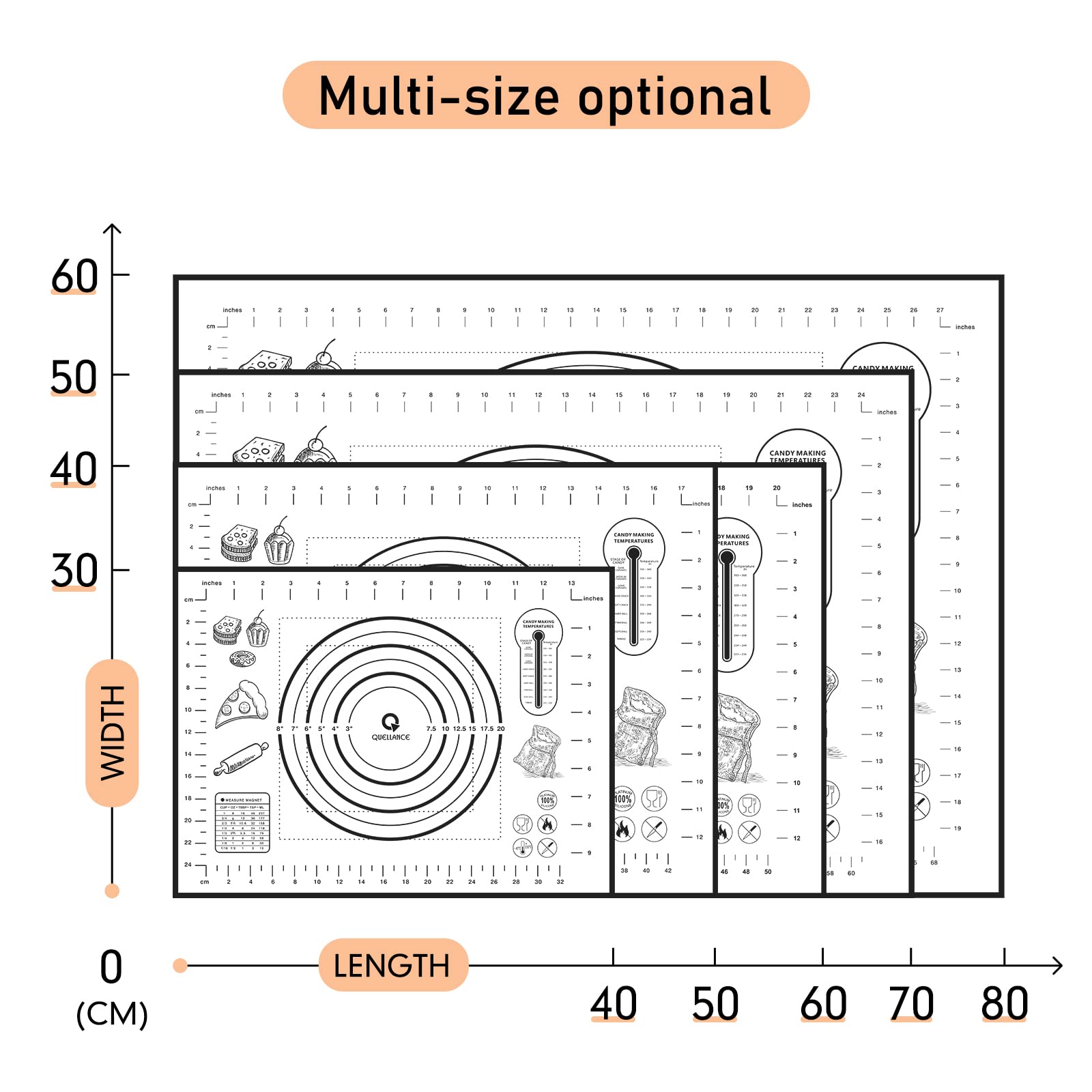 Silicone Pastry Mat With Measurement, Kids Baking Mat For Fondant, Rolling Dough, Pie Crust, Pizza And Cookies, Dough Mat, Count