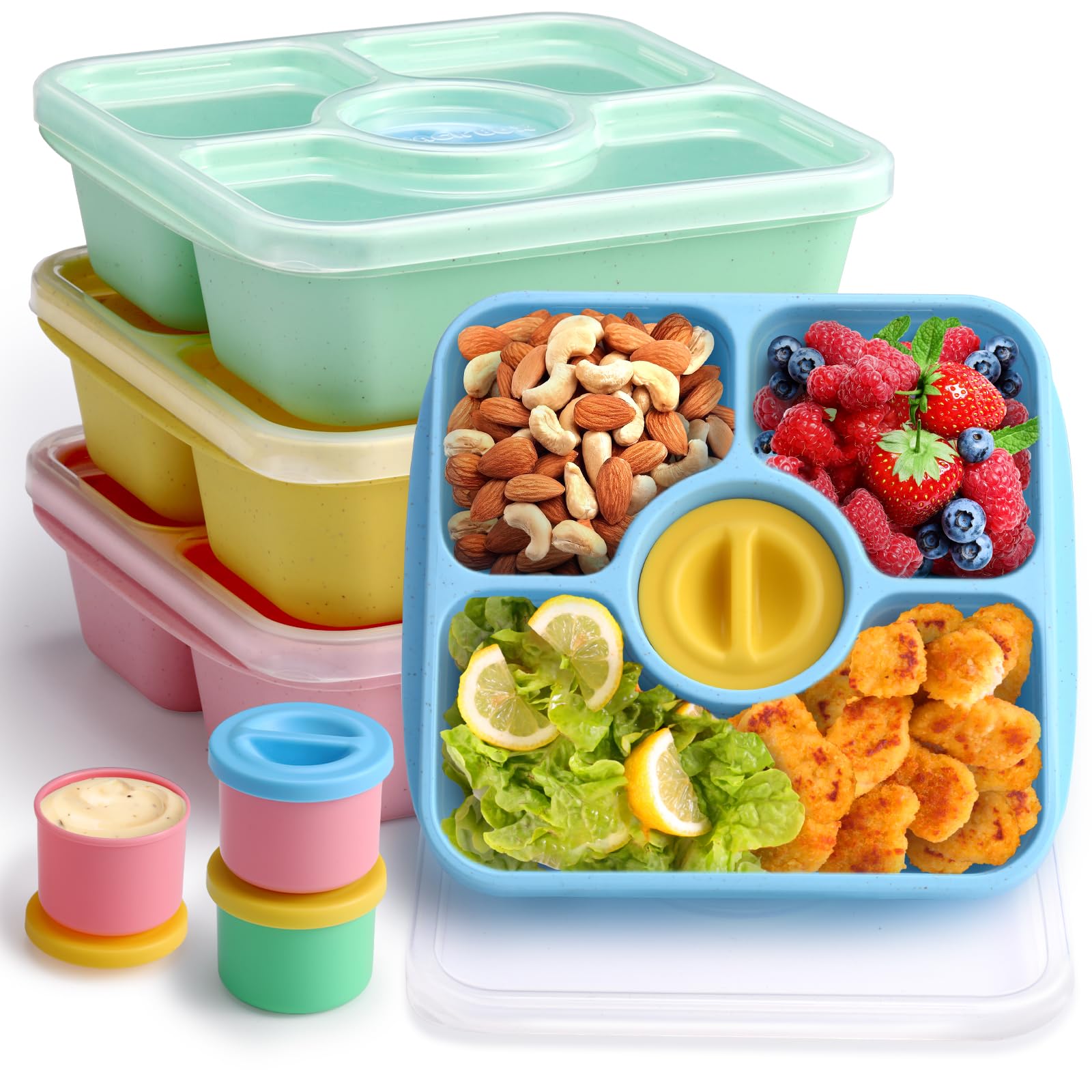 Bento Snack Box Containers for Adults Kids, 4 Pack Lunchable Meal Prep Containers Reusable, Stackable Bento Lunch Box, Food Stor