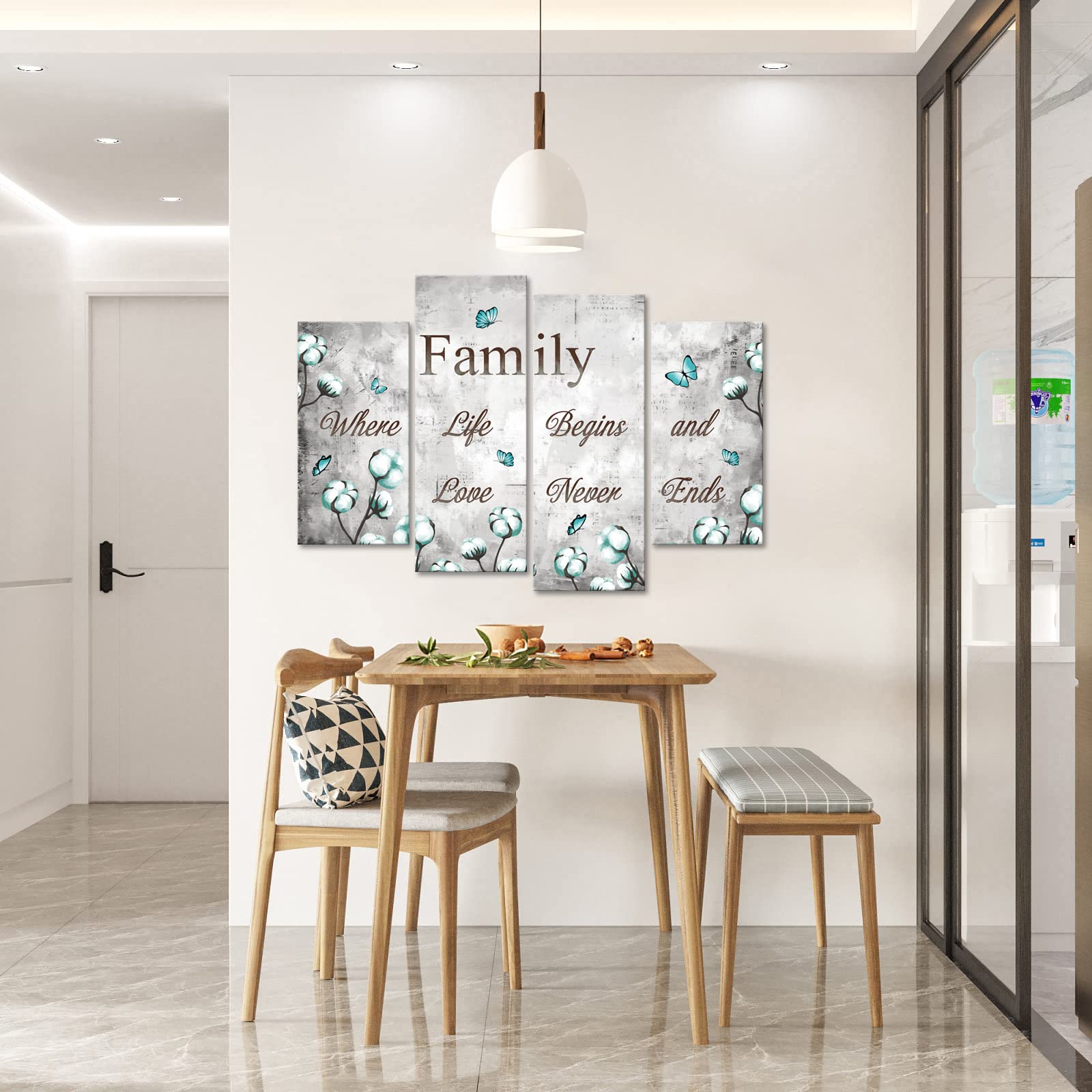 Fushvre Family Wall Art Teal And Grey Pictures Wall Decor Family Sign Canvas Painting For Home Living Room Bedroom Decoration Fr