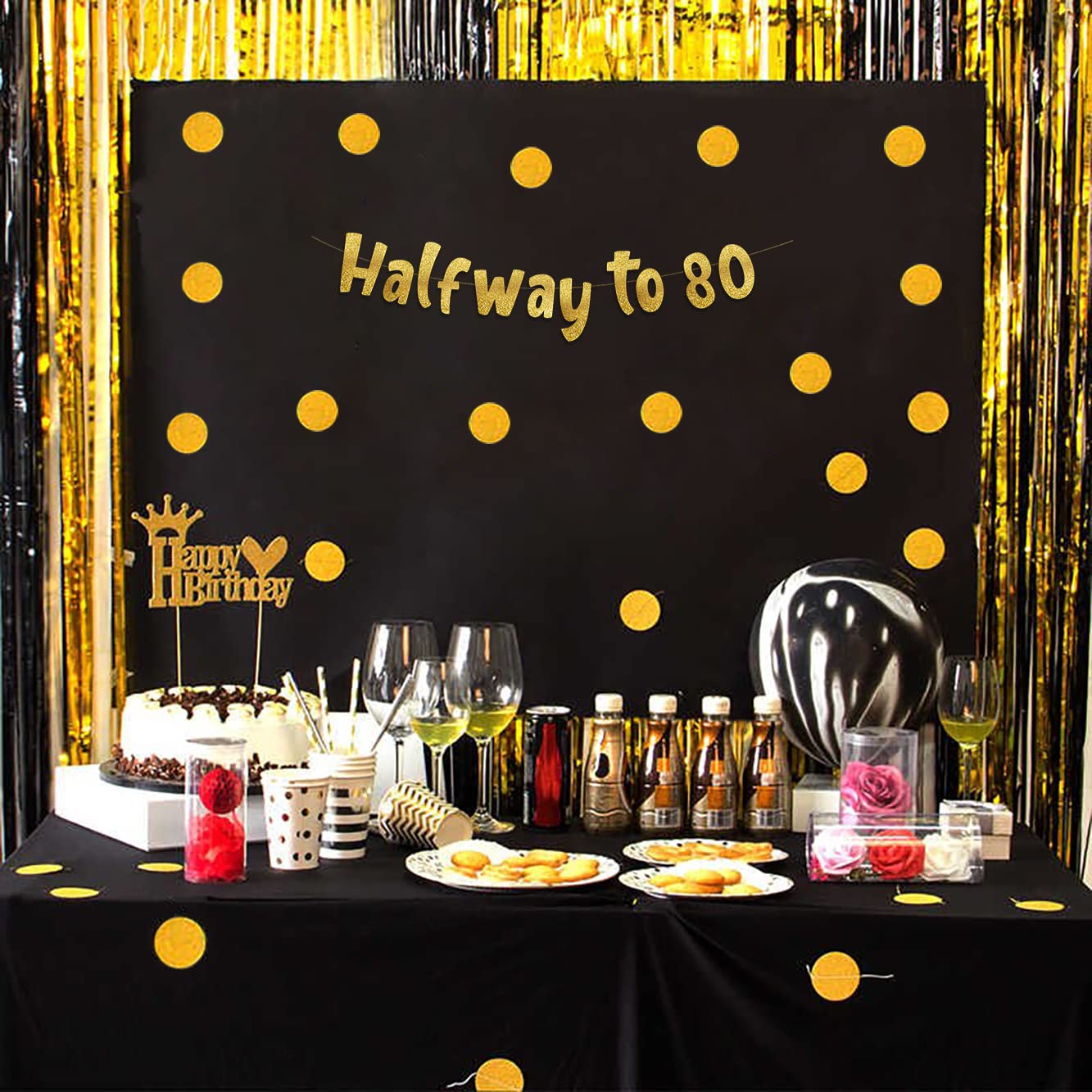 Halfway To 80 Gold Glitter Banner - Happy 40Th Birthday Party Banner - 40Th Birthday Party Decorations And Supplies - 40Th Weddi
