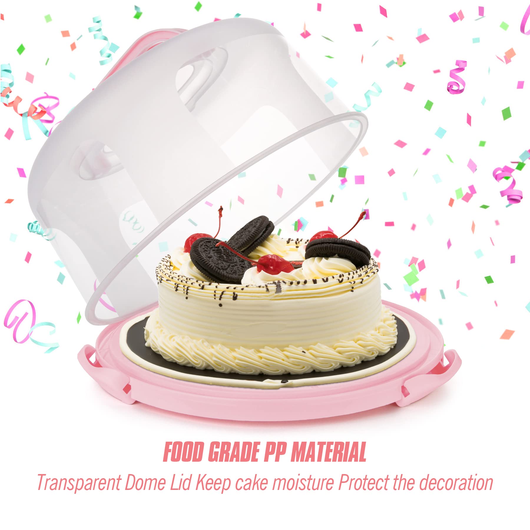 Zoofen Plastic Cake Carrier With Handle 10In Cake Holder Cake Stand With Lid Pink Cake Container For 10In Cake Round Cake Carrie