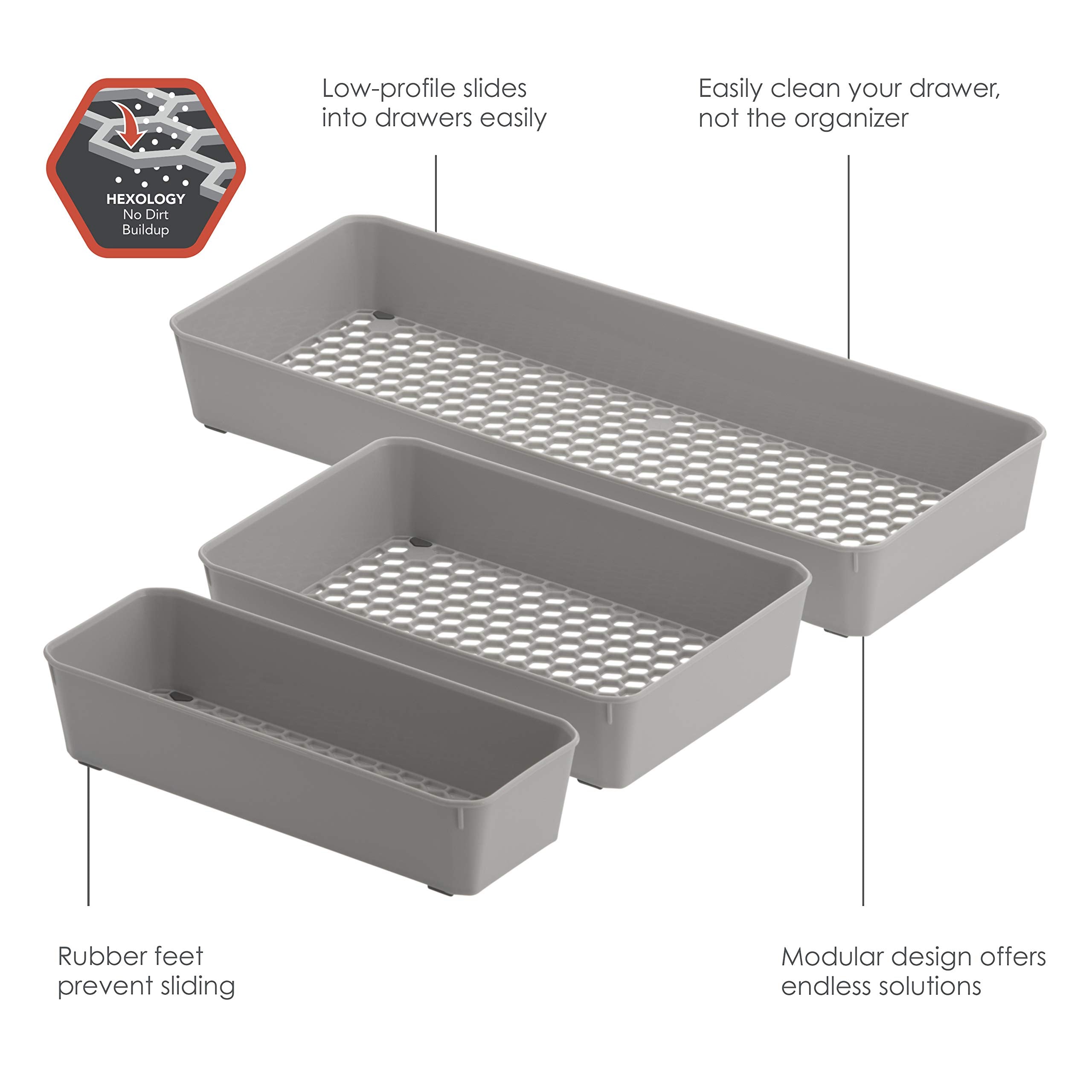Spectrum Diversified Hexa Drawer Organizer Tray Modern Kitchen Cutlery, Utensil, Silverware Holder, Cabinet Storage, Set Of 3, S