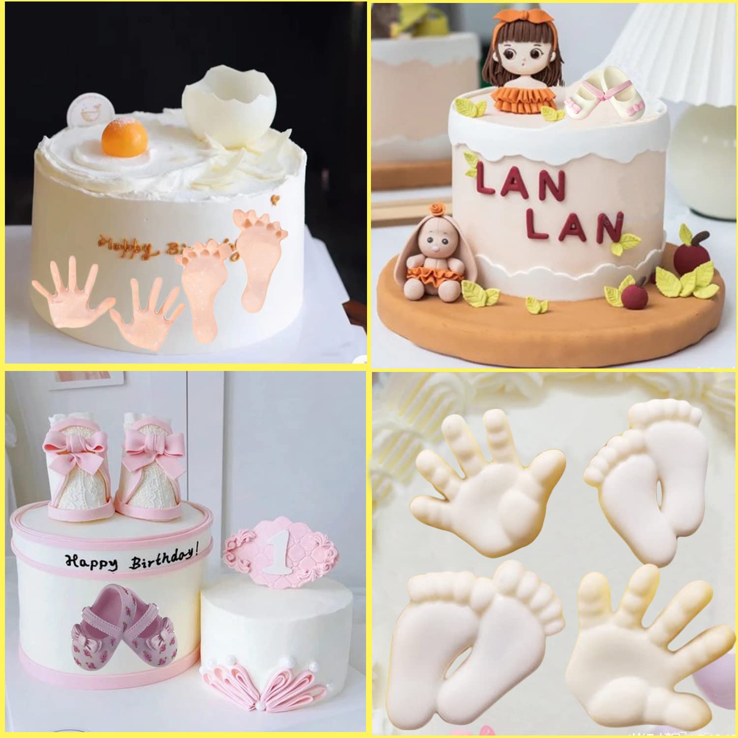 Mujiang Baby Shoes Silicone Molds Baby Hands Fondant Mold Baby Foot Candy Mold For Baby Shower Cake Decorating Cupcake Topper Su