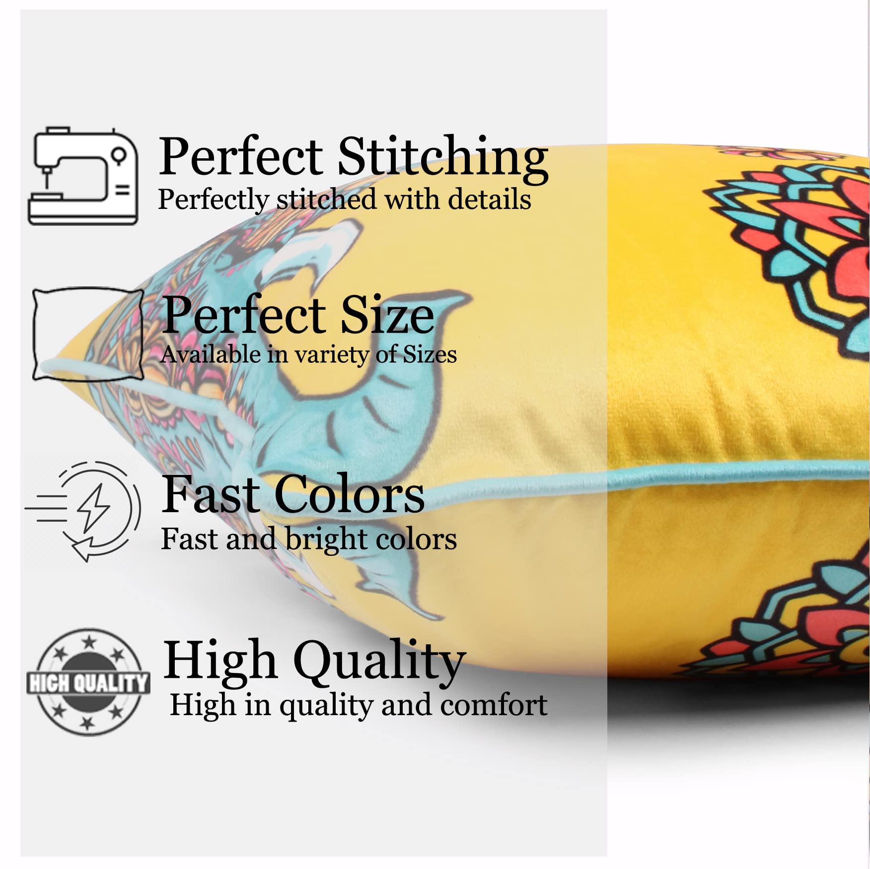 STITCHNEST Both Sided Printed Velvet Cushion Cover with Piping (16 X 16 Inches, Exotic)
