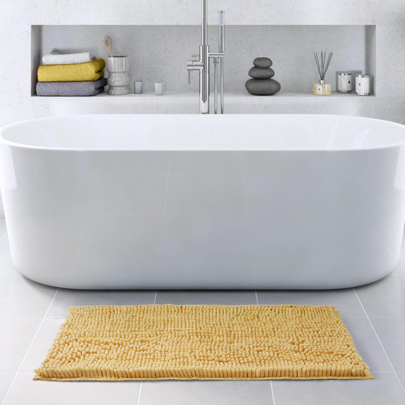 Freshmint Large Chenille Bathroom Rugs Mat 36   X24   , Non-Slip Bath Ma For Bathroom Floor & Bathtub, Washable Shower Shag Bath