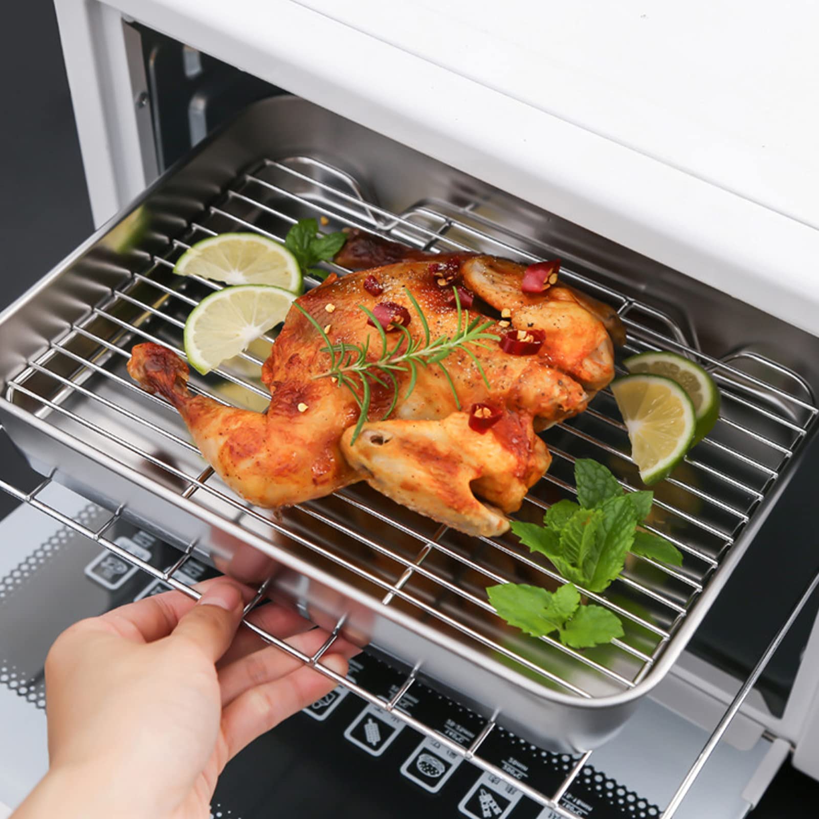 Aqur2020 Roasting Pan, Rectangular Baking Pan And Rack Stainless Steel Easy For Cooking Baking(26.5 * 20.5 * 5Cm)