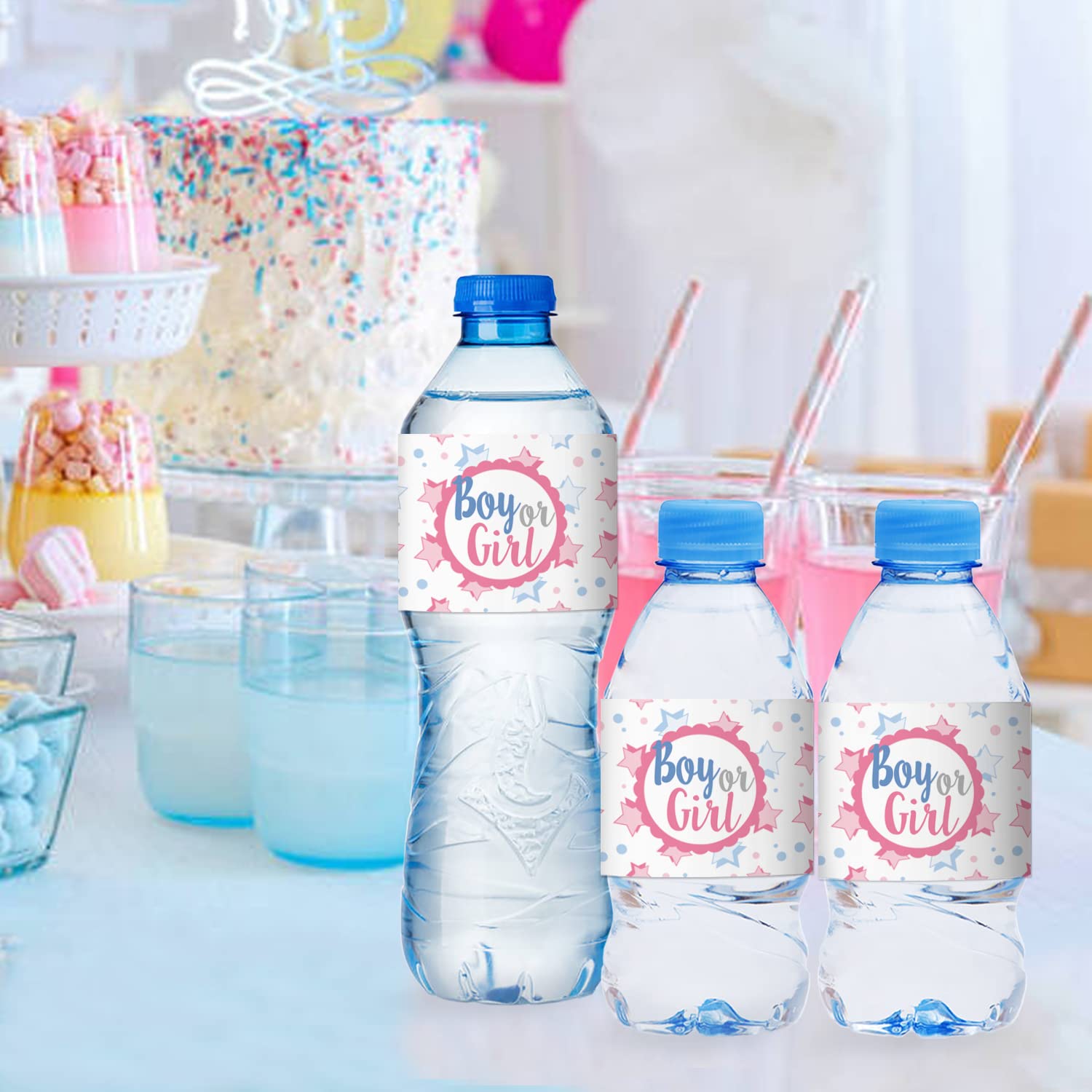 Boy Or Girl Baby Shower Party Water Bottle Labels, 24 Gender Reveal Water Bottle Labels, Waterproof Gender Reveal Stickers, Gend