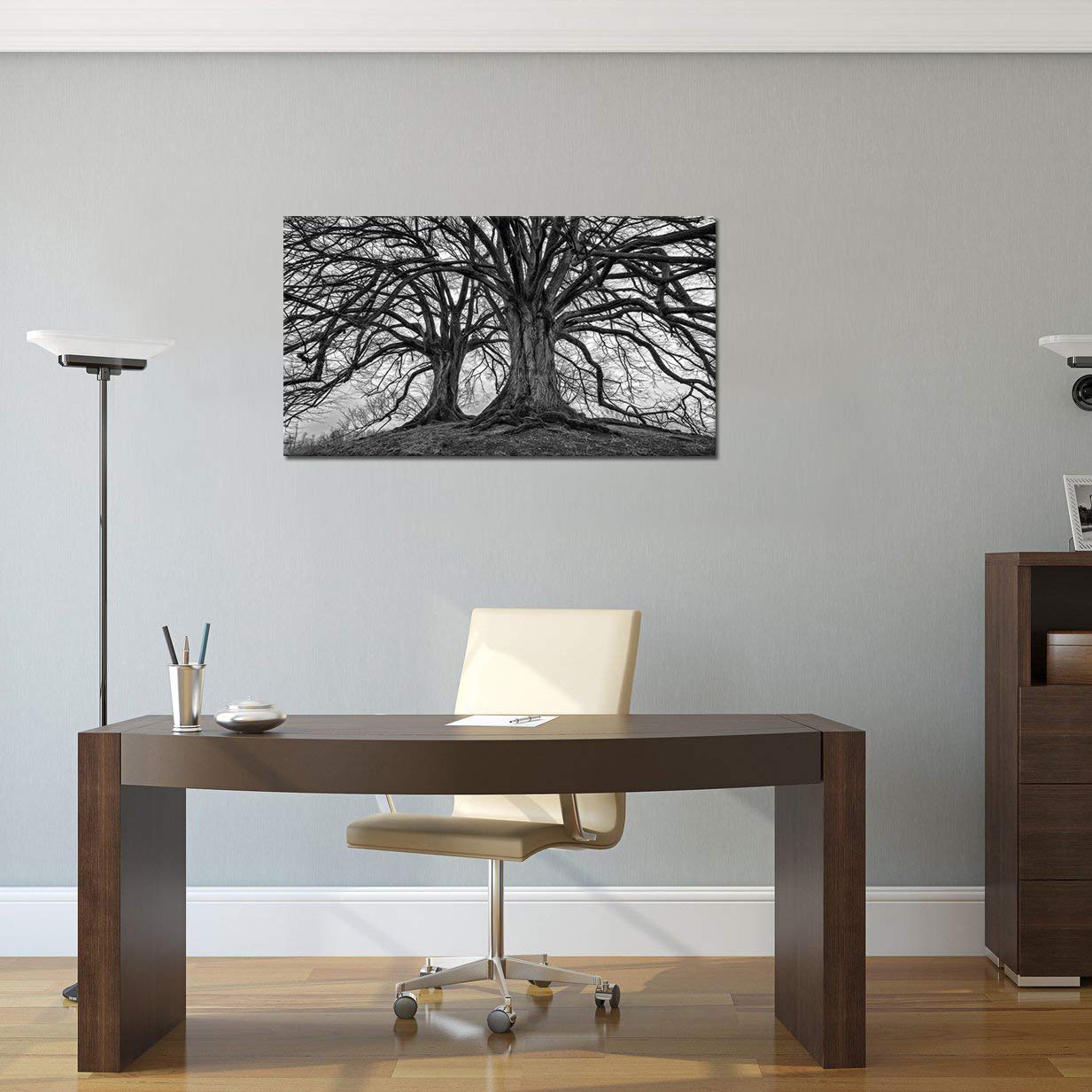 Visual Art Decor Large Black And White Trees Canvas Wall Art Winter Oak Trees Branches Picture Nature Scenery Giclee Prints Fram