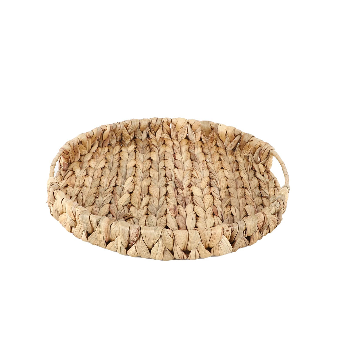 Yrmt Water Hyacinth Serving Tray Round Woven Tray With Handles Boho Decorative Tray For Breakfast, Coffee, Table, Dining 13'' X