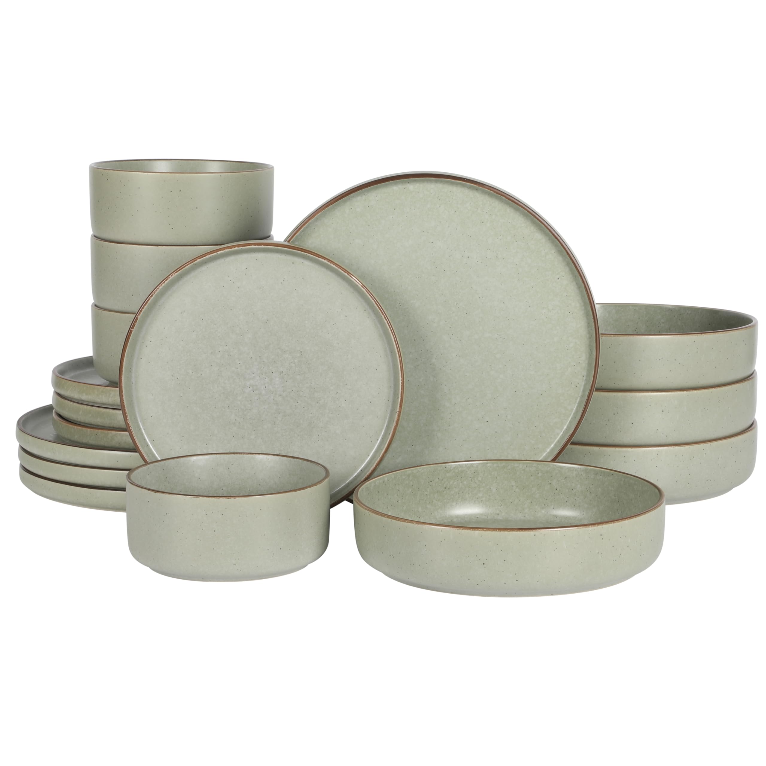 Gibson Elite Gelston Stoneware Matte Reactive Glaze 16 Piece (Service for 4) Plates and Bowl Dinnerware Set - Green