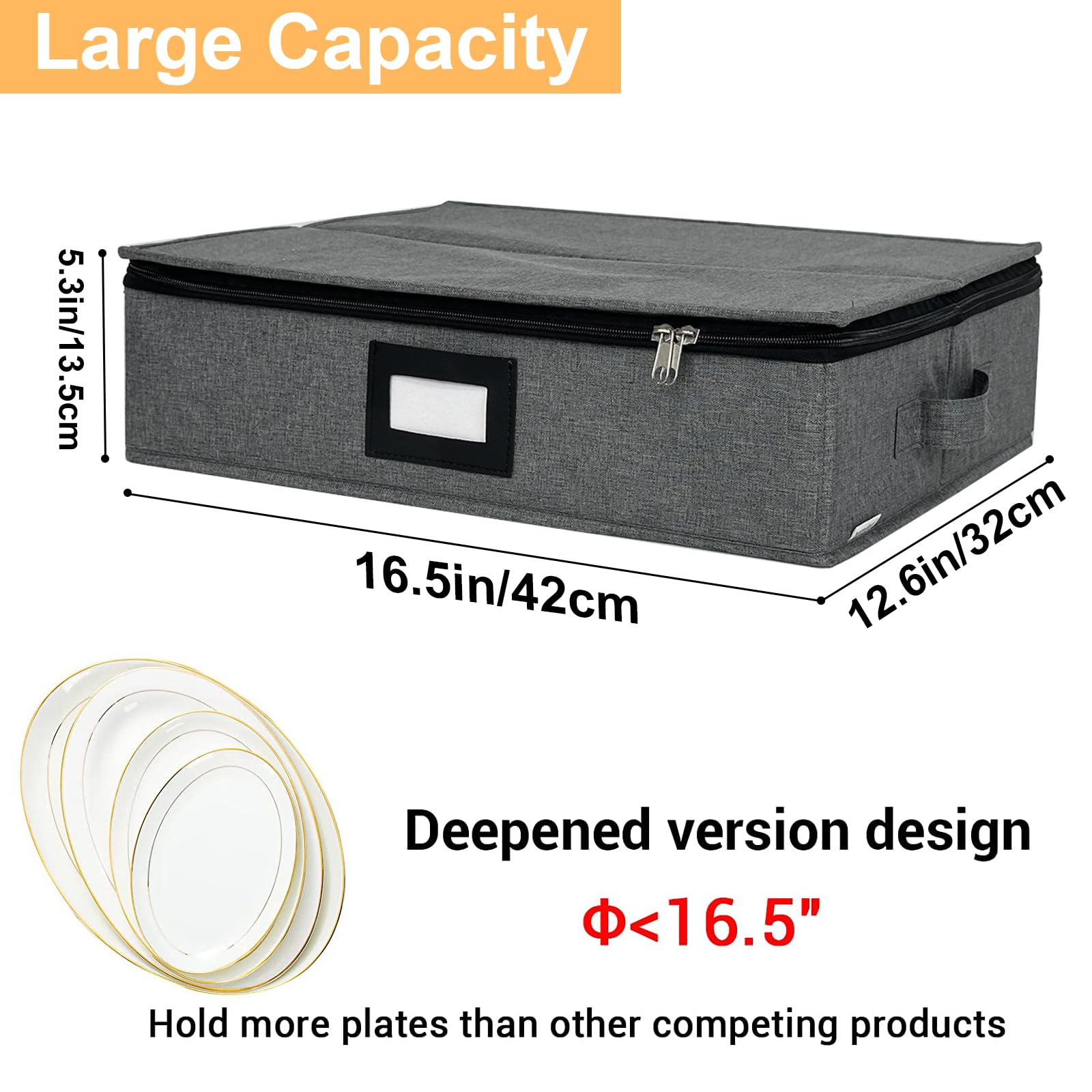 Homyfort Platter Storage Case - Stackable China Storage Containers Hard Shell With Durable Zipper & Label & Sturdy Handles, 5.3