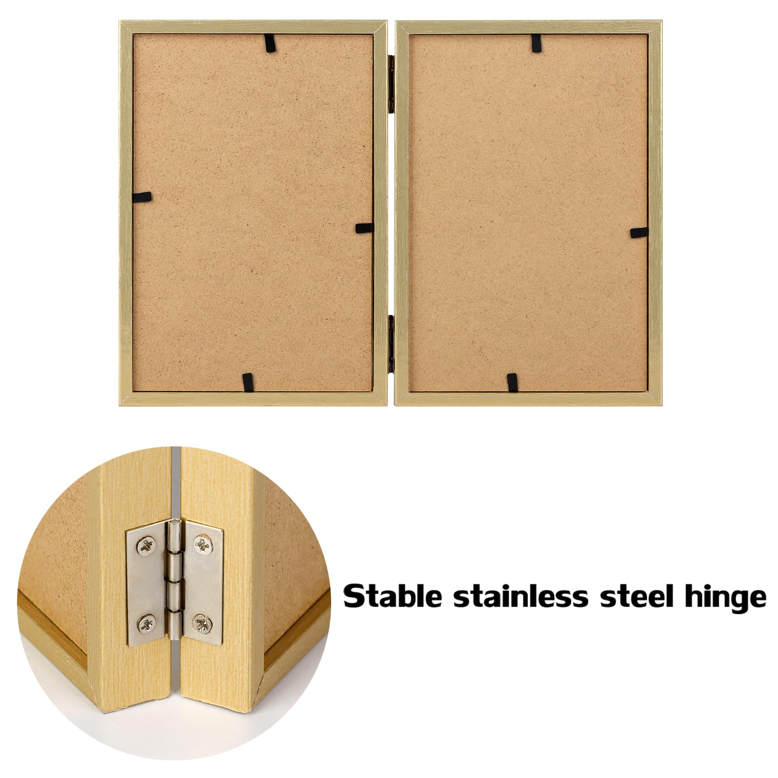 WUTL 5x7 Picture Frames Double Hinged MDF Golden with Glass Front Stand Vertical on Tabletop