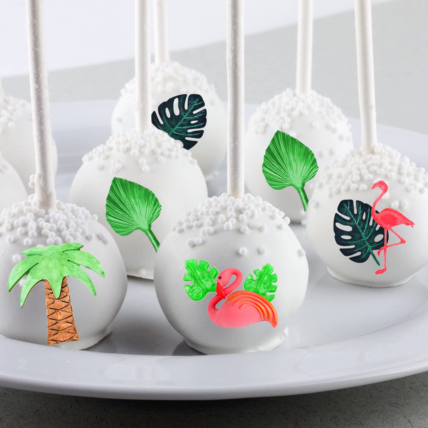 Doumeny 6Pcs Flamingo Fondant Mold Set Fan Leaf Silicone Mold Monstera Leaf Cake Mold Hawaiian Tropical Palm Leaf Chocolate Mold