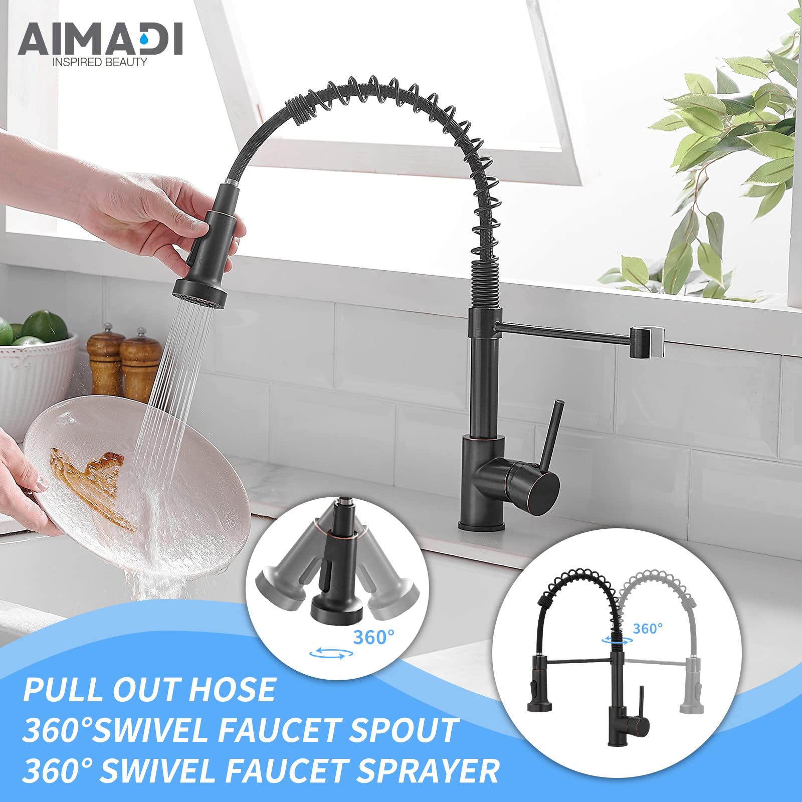 Oil Rubbed Bronze Kitchen Faucet - Aimadi Commercial Single Handle Single Hole Bronze Kitchen Faucet With Pull Down Sprayer Grif