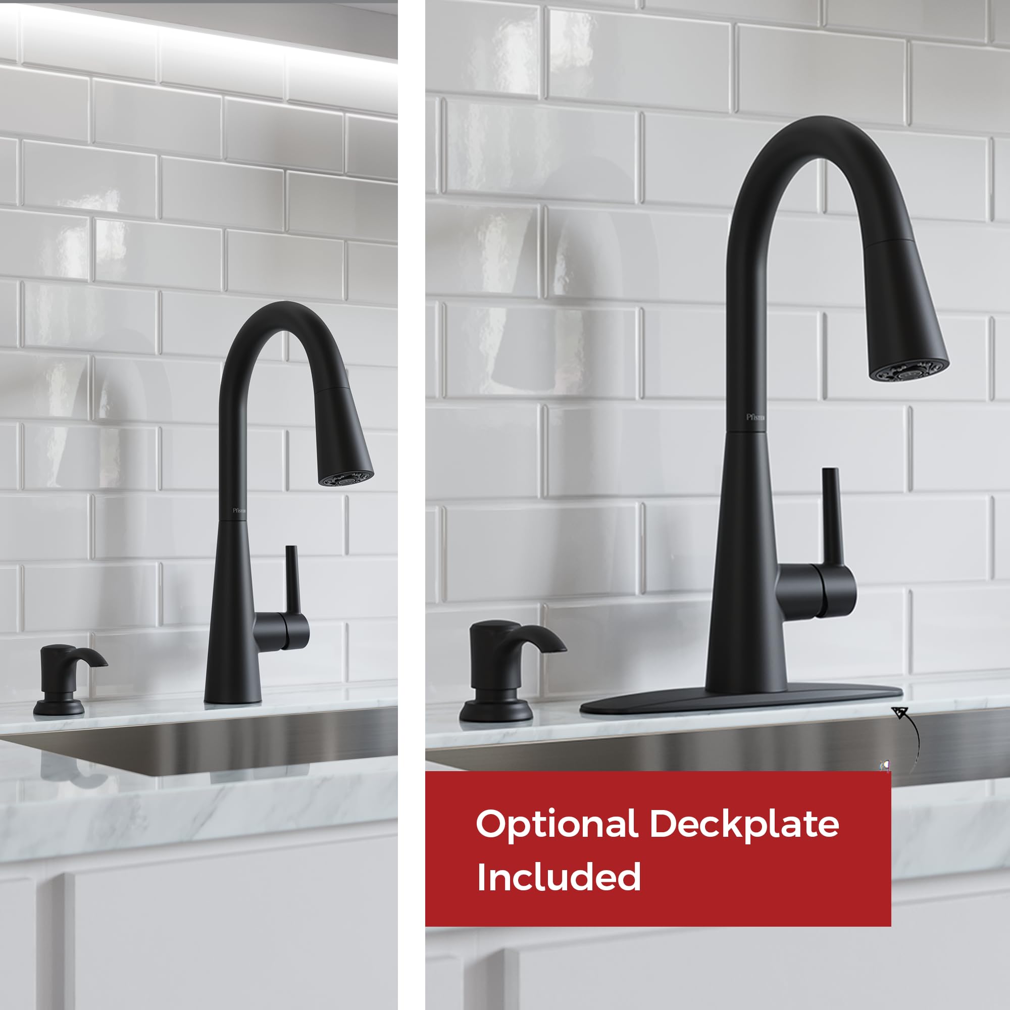 Pfister Barulli Kitchen Faucet With Pull Down Sprayer And Soap Dispenser, Single Handle, High Arc, Matte Black Finish, F5297Barb